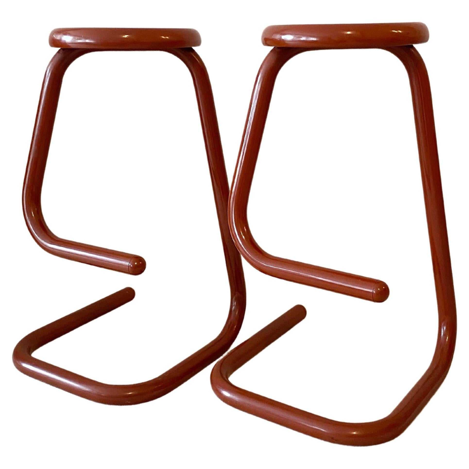 Near Perfect Pair of Red Vintage 1980s K700 Paperclip Stools by Kinetics