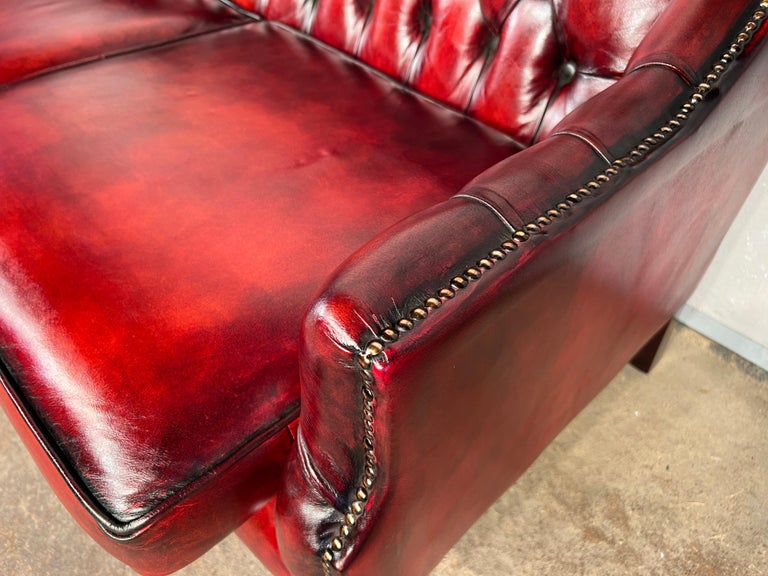 A Neat Mid C English Made Two Seater Chesterfield Sofa Hand dyed Deep