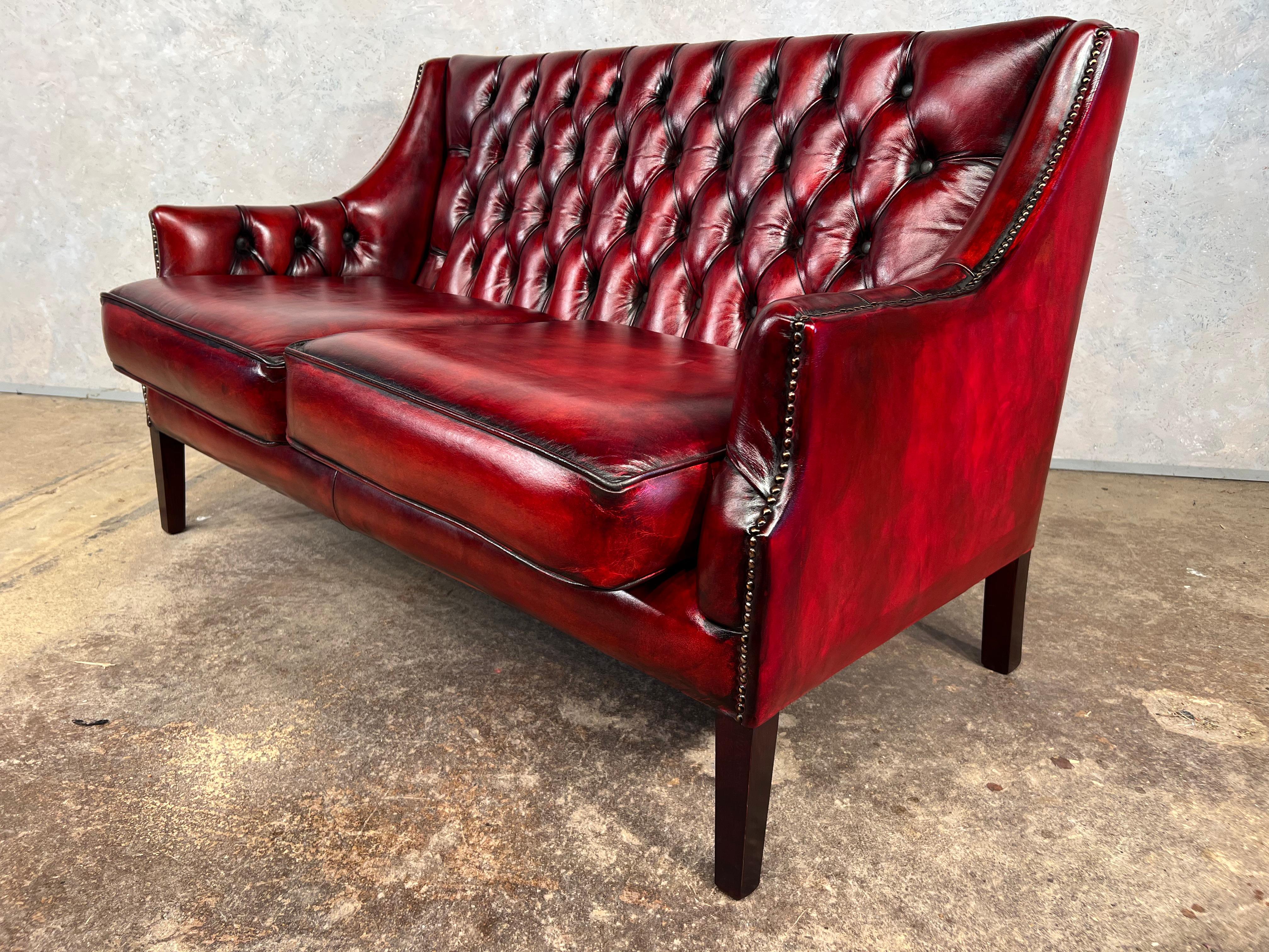 deep red leather sofa