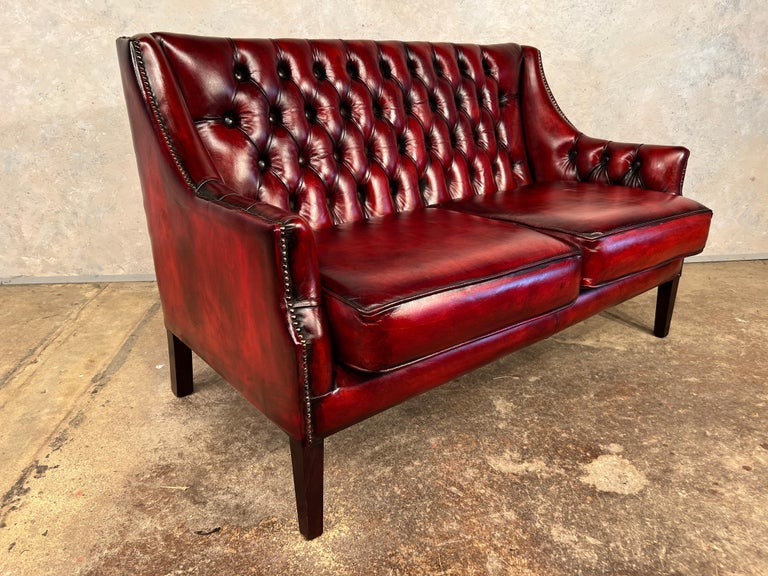 A Neat Mid C English Made Two Seater Chesterfield Sofa Hand dyed Deep