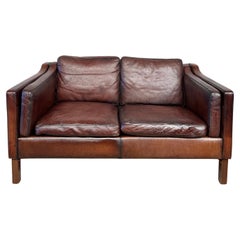 Neat Vintage Danish Børge Mogensen 70 S Rich Brown Sofa en cuir deux places #405