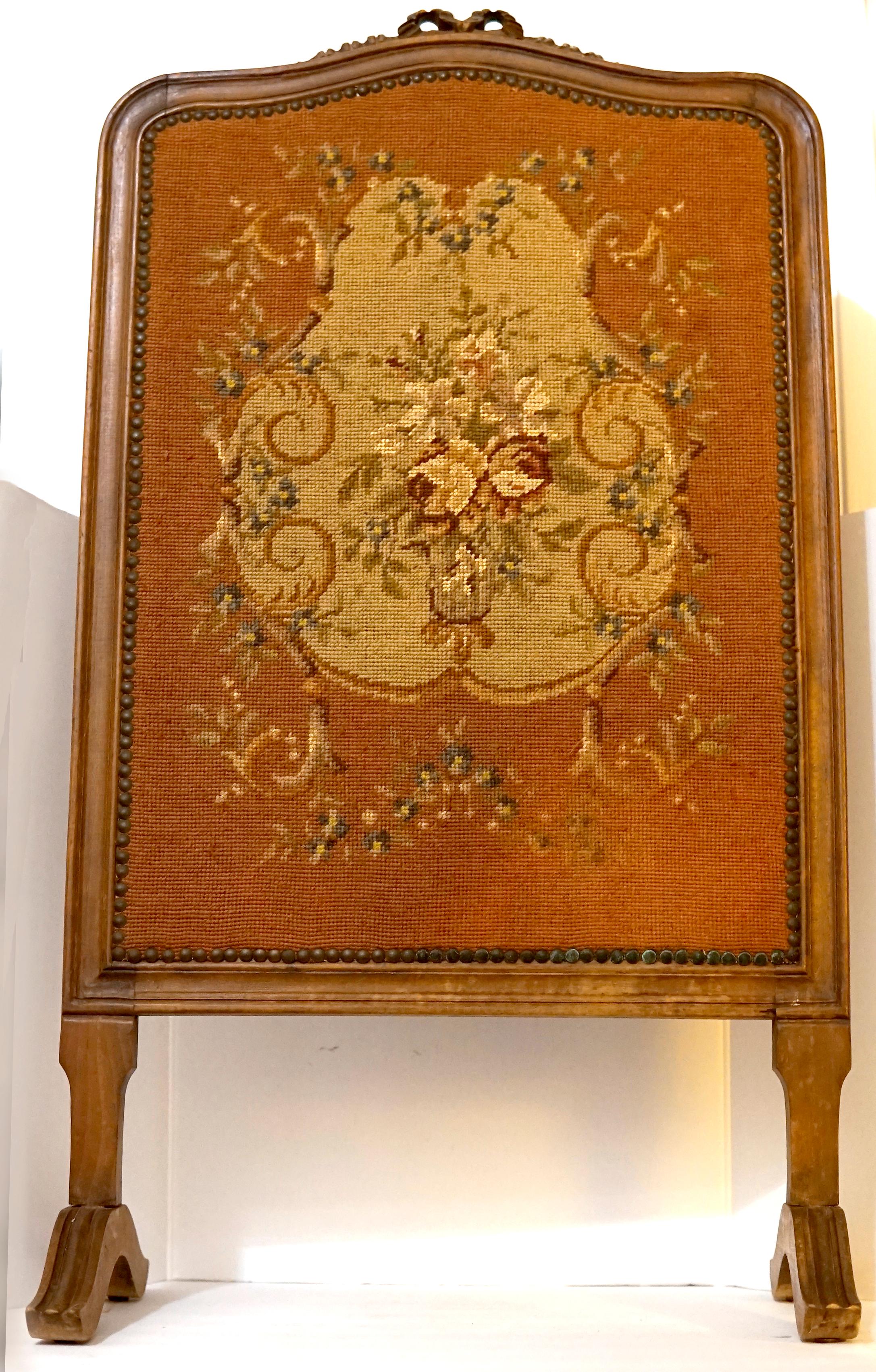Carved 19th Century Aubusson Pattern Walnut  Fireplace Screen, Louis XV Style For Sale