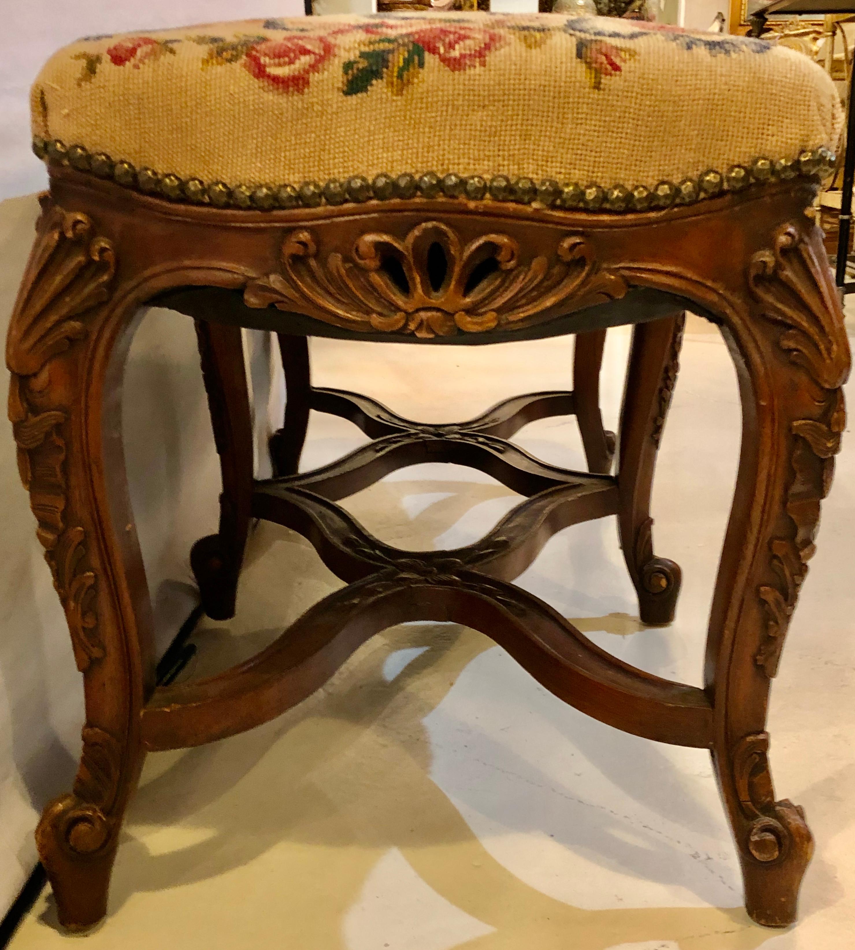 Needlepoint Louis XV Style Window Bench or Footstool 1