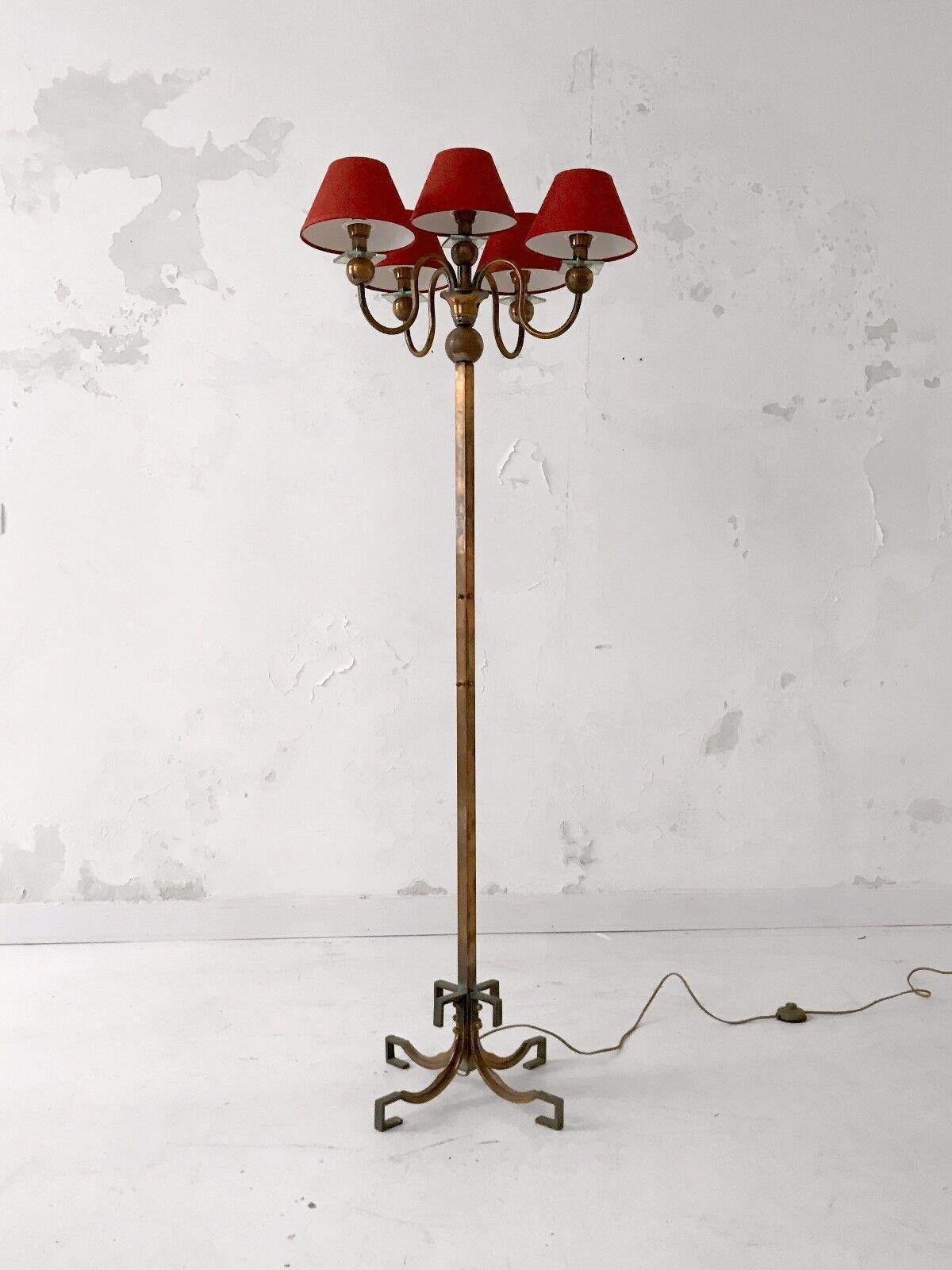 A NEO-CLASSICAL ART DECO MODERNIST Copper FLOOR LAMP by PETITOT, France 1930 For Sale 3
