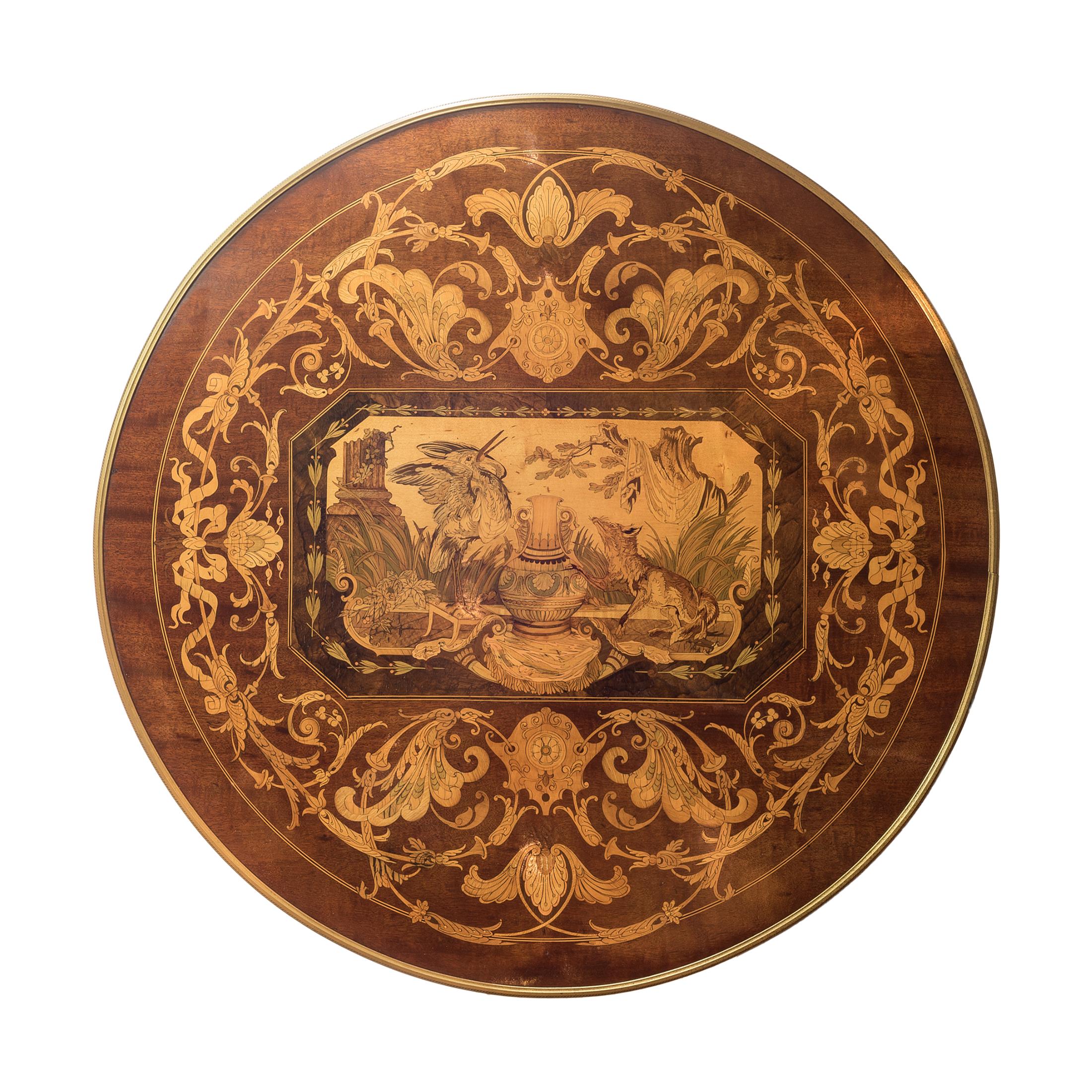 French Neoclassical Parquetry and Satinwood Marquetry Center Table For Sale