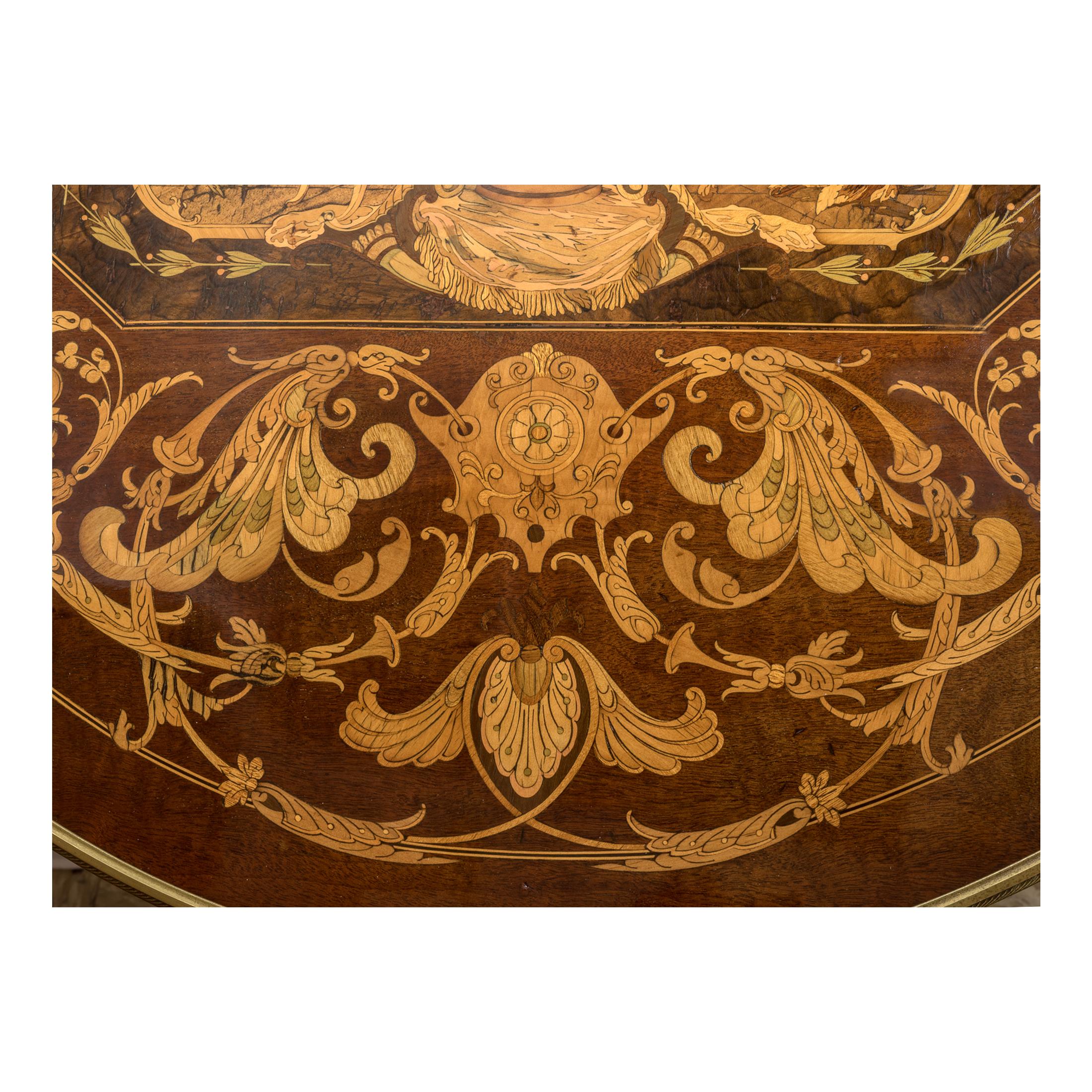 Bronze Neoclassical Parquetry and Satinwood Marquetry Center Table For Sale