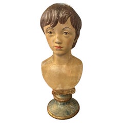 Busto di ragazzo in terracotta siciliana dipinto a mano in stile neo-classico.