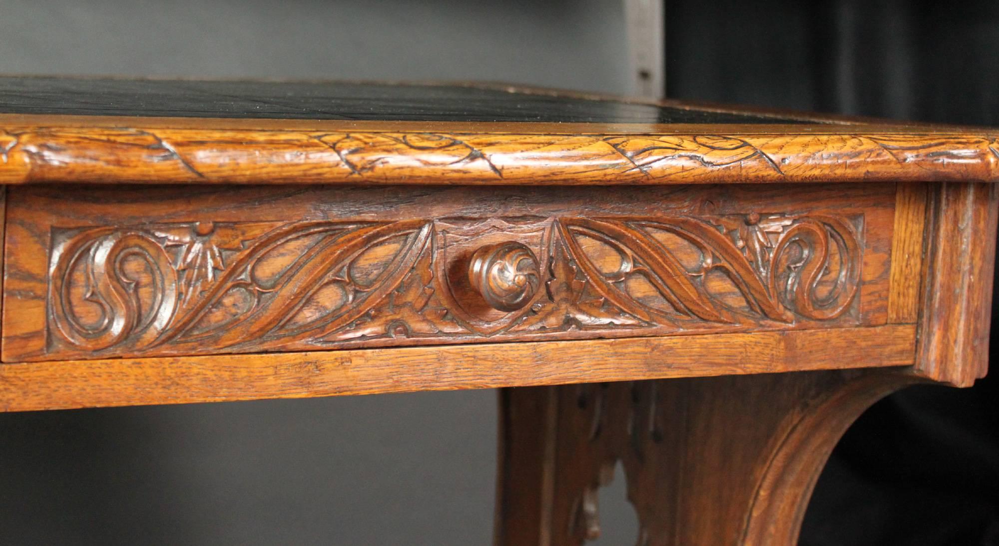 Gothic Revival Neo-Gothic Oak Writing Table For Sale