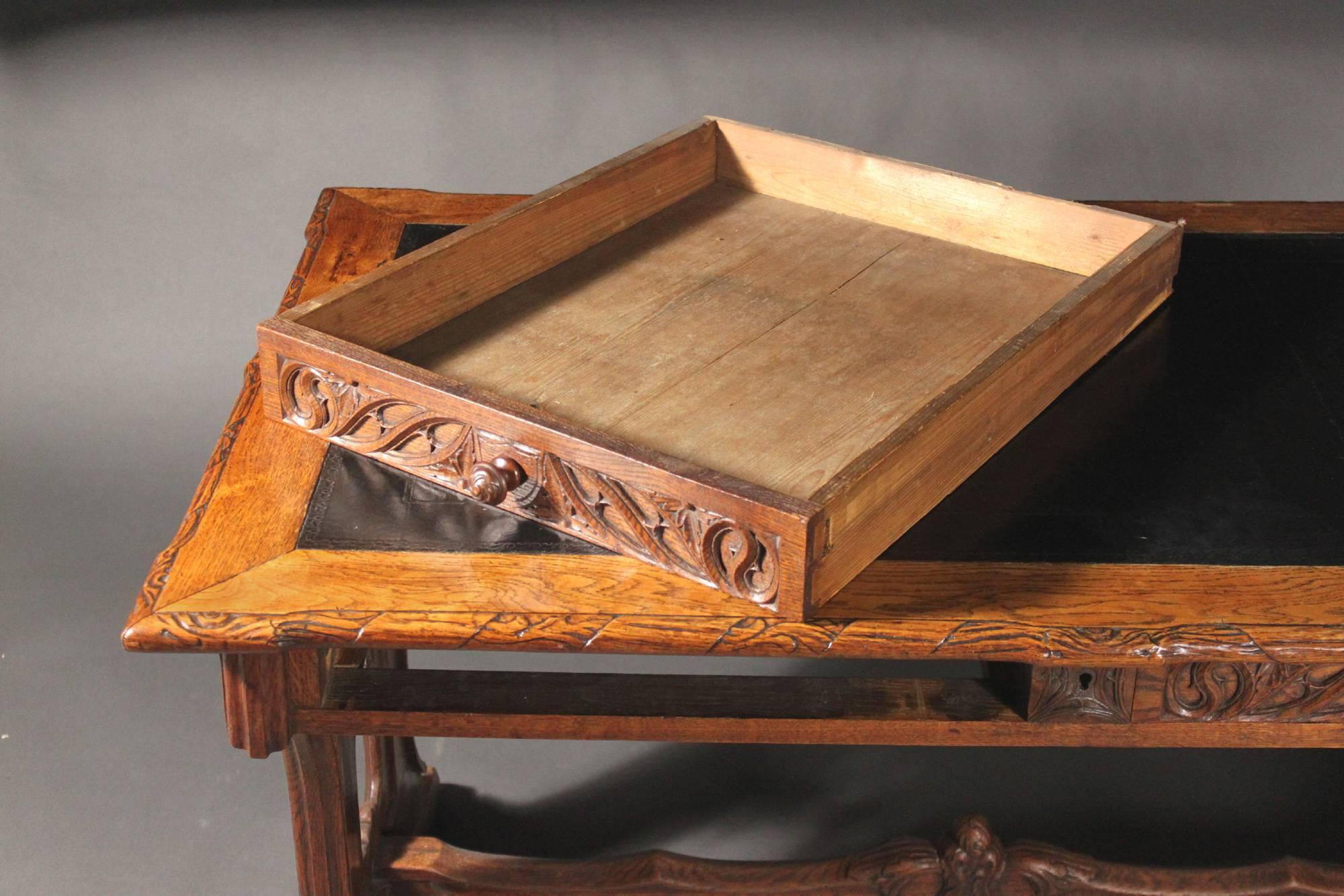 English Neo-Gothic Oak Writing Table For Sale