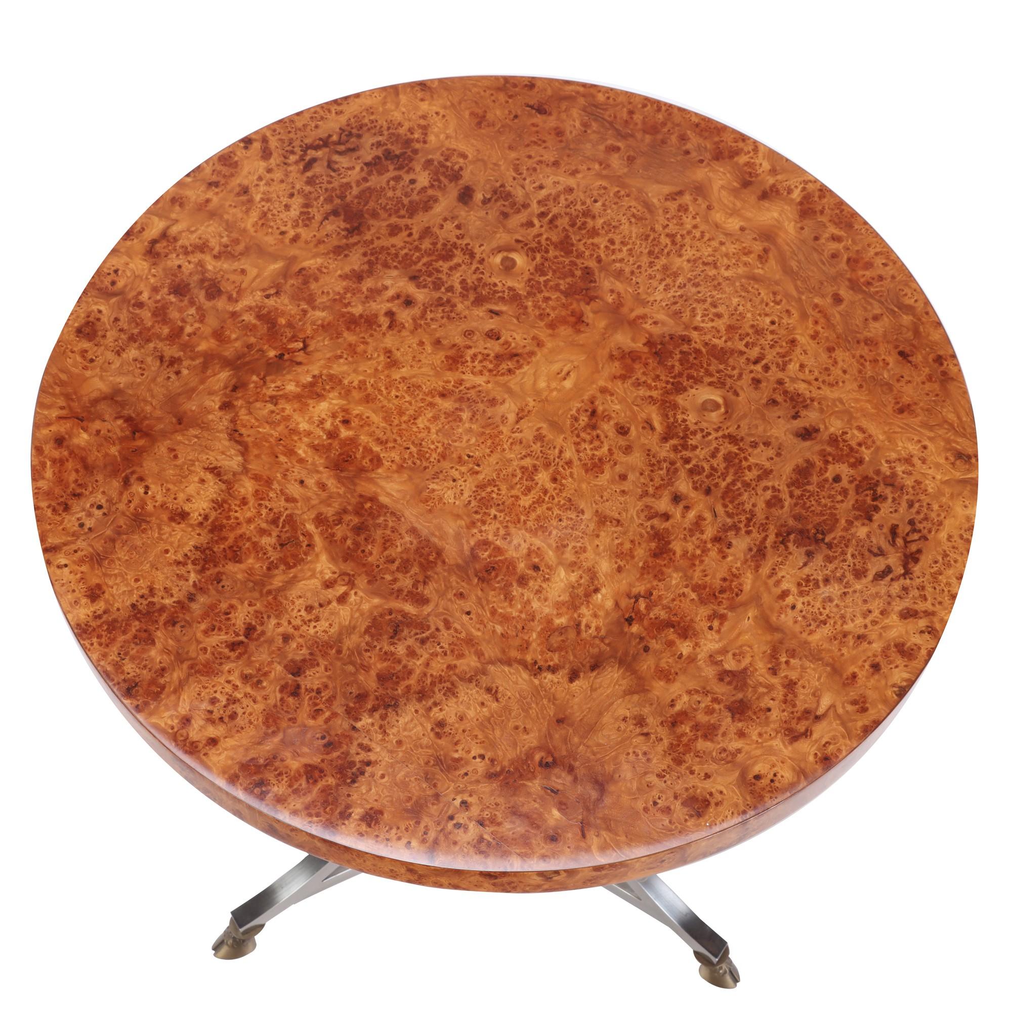 Mid-Century Modern Neoclassical Inspired Burl Wood Top Gueridon, French, circa 1950 For Sale