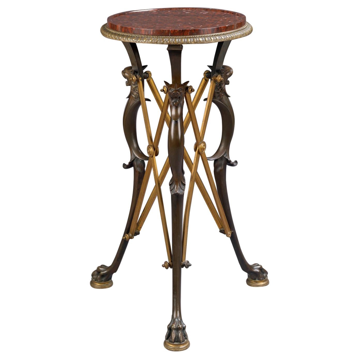 Neoclassical Patinated and Gilt-Bronze Gueridon with a Marble Top, circa 1890 For Sale