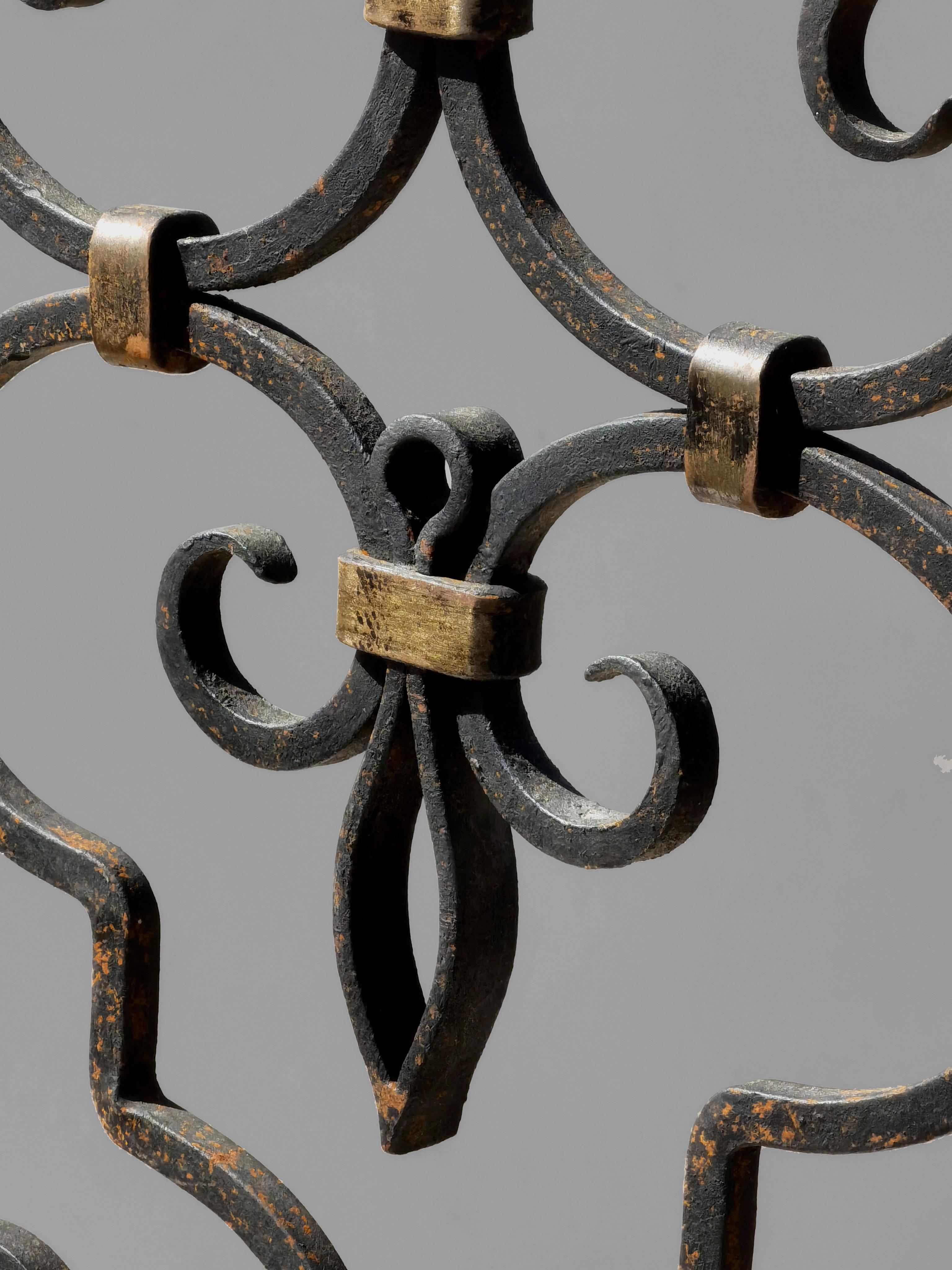 French A NEOCLASSICAL ROYAL Wrought Iron FIRE FRAME or DECORATIVE GRID France 1960 For Sale