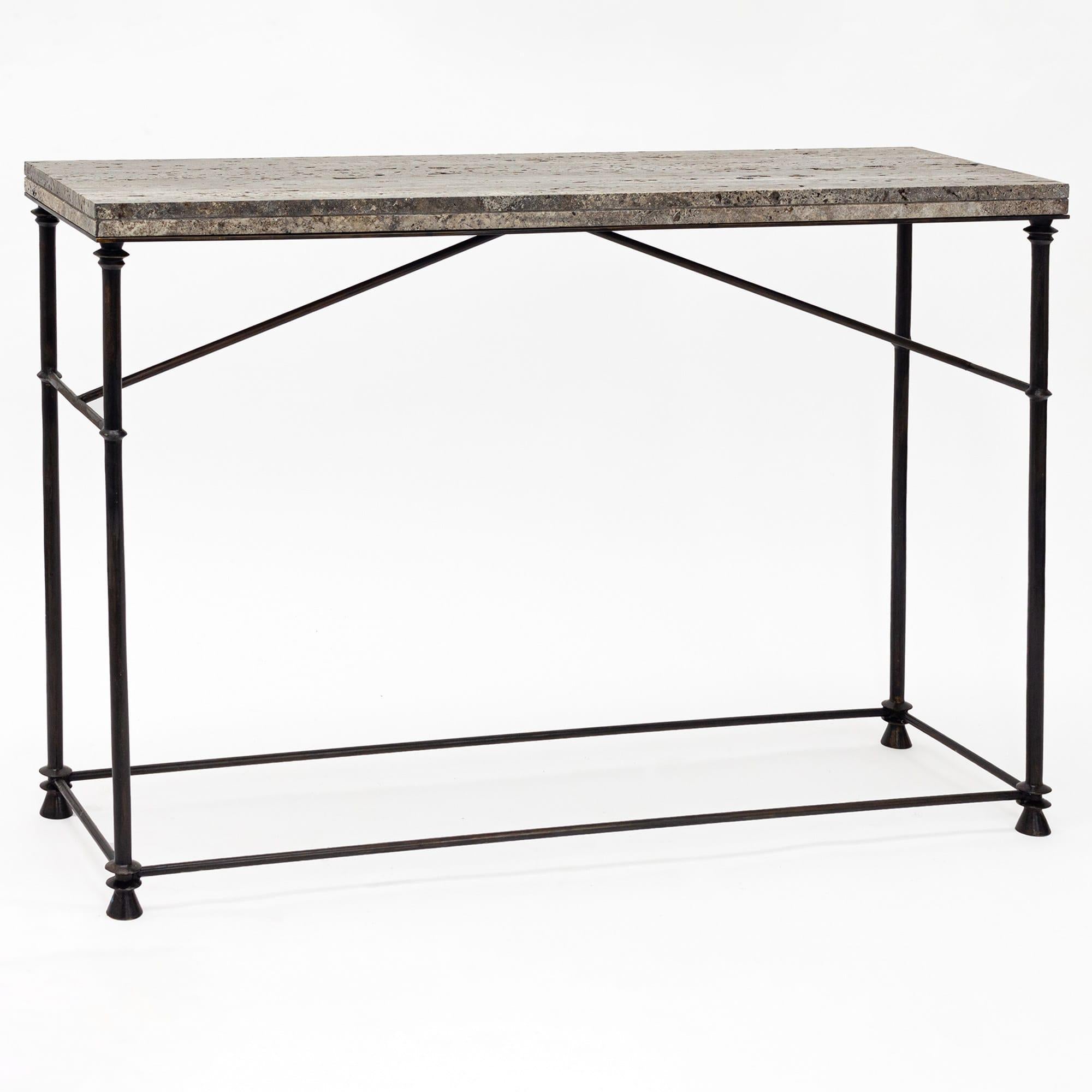 French Neoclassical Style Bronze and Travertine Console Table, Contemporary For Sale