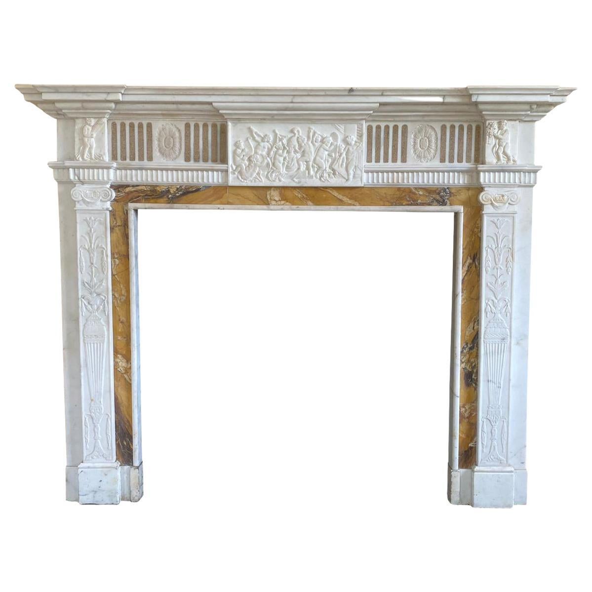Neoclassical Style Carved Marble Fireplace Mantel For Sale
