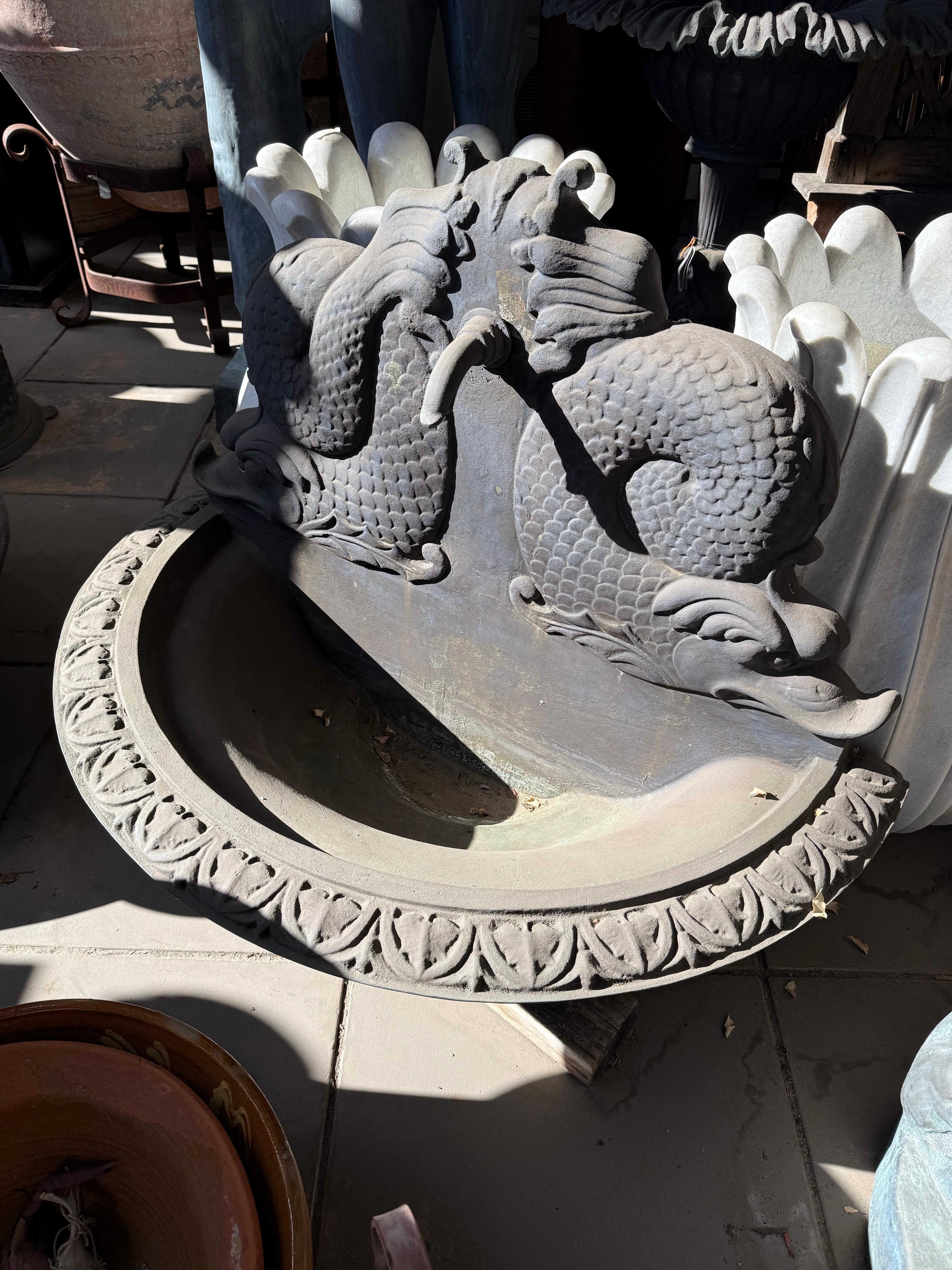 A Neoclassical Style Cast Bronze Dolphin Wall Fountain For Sale 8