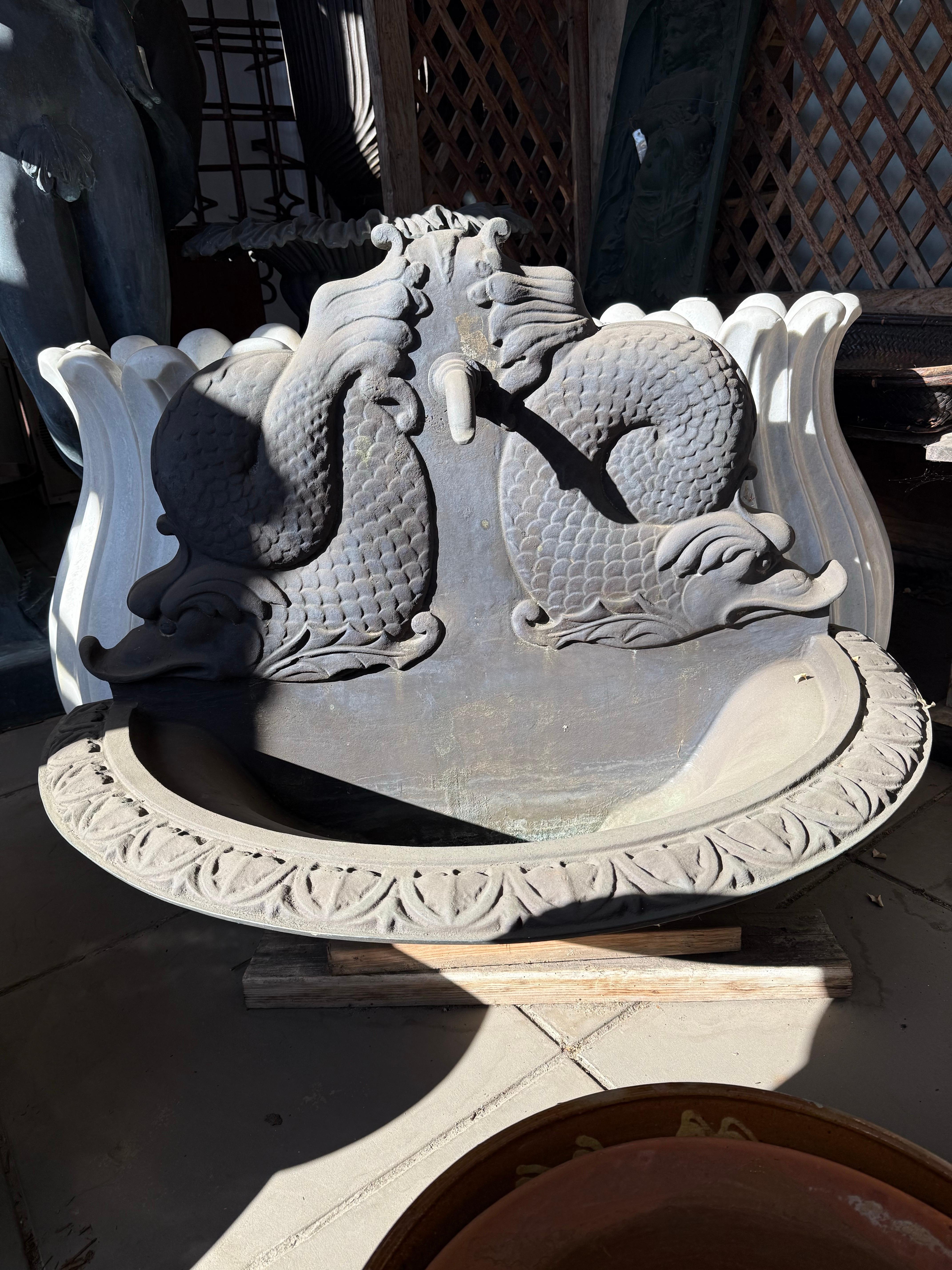 Contemporary A Neoclassical Style Cast Bronze Dolphin Wall Fountain For Sale