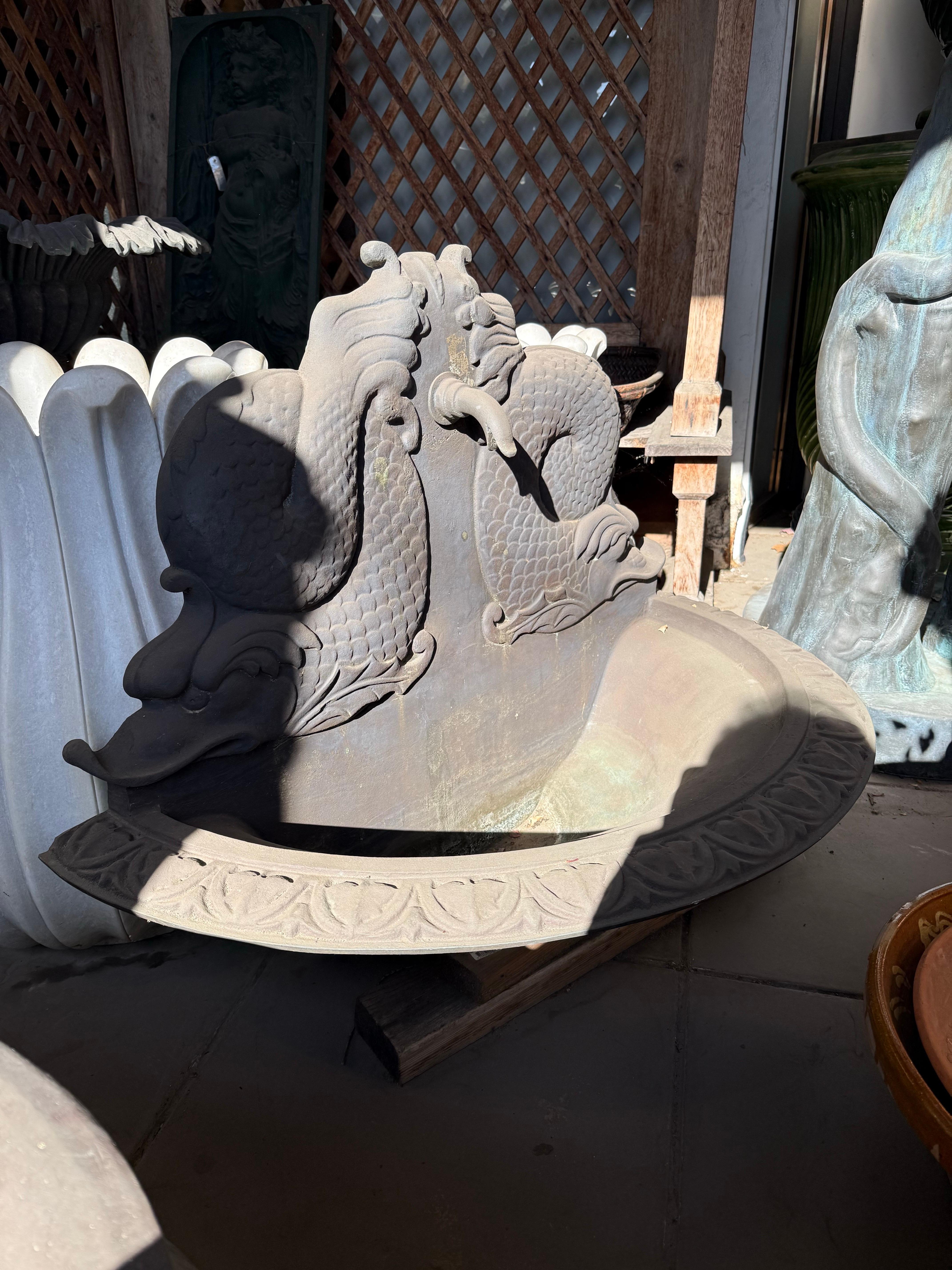 A Neoclassical Style Cast Bronze Dolphin Wall Fountain For Sale 1