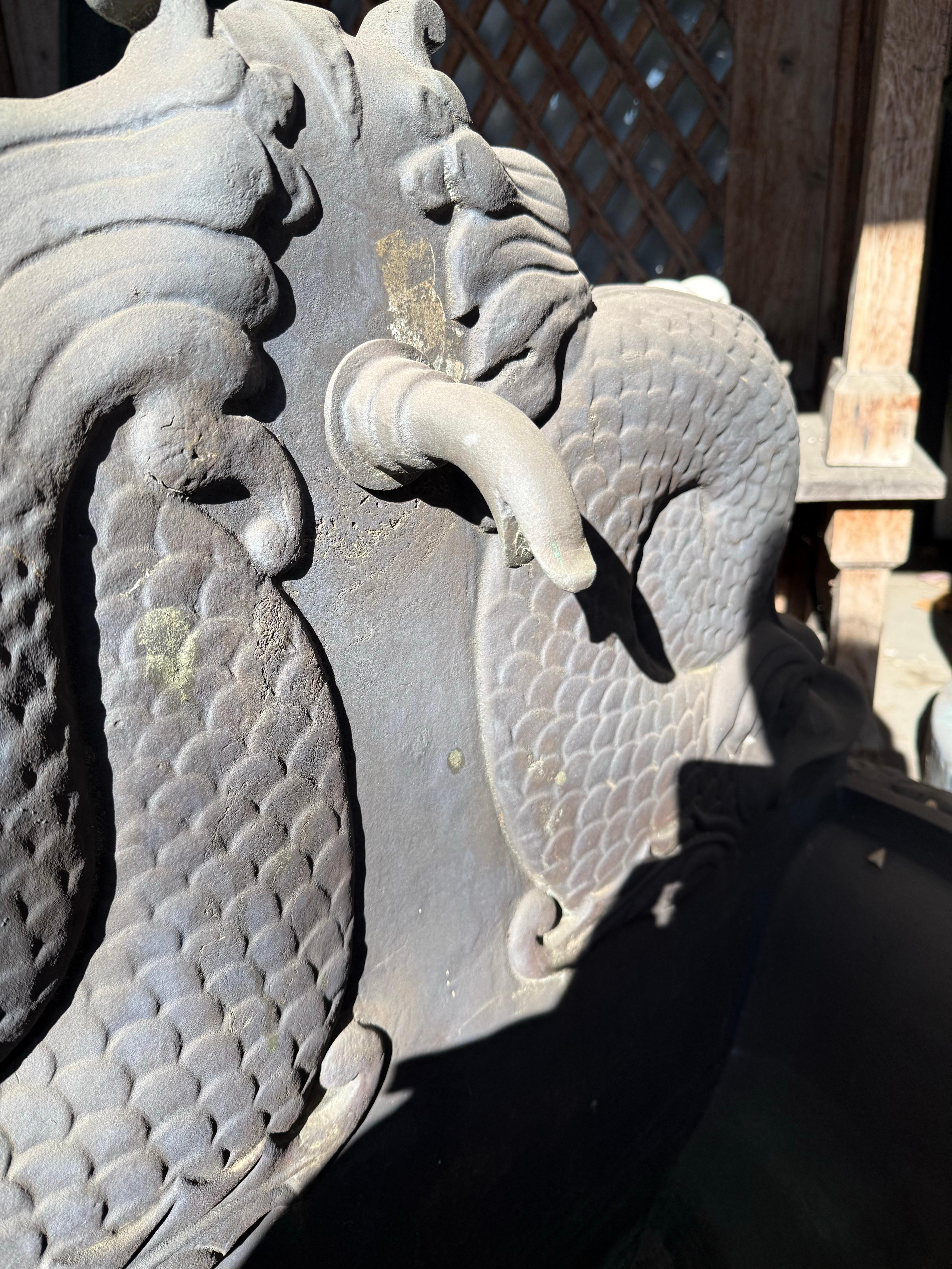 A Neoclassical Style Cast Bronze Dolphin Wall Fountain For Sale 3