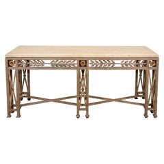 Neoclassical Style Metal and Travertine Style Top Console Table Neoclassical Style Metal and Travertine Style Top Console Table
