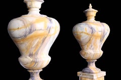 Neoclassical Style Vintage Grand Pair of Marble Urns on Column Plinths