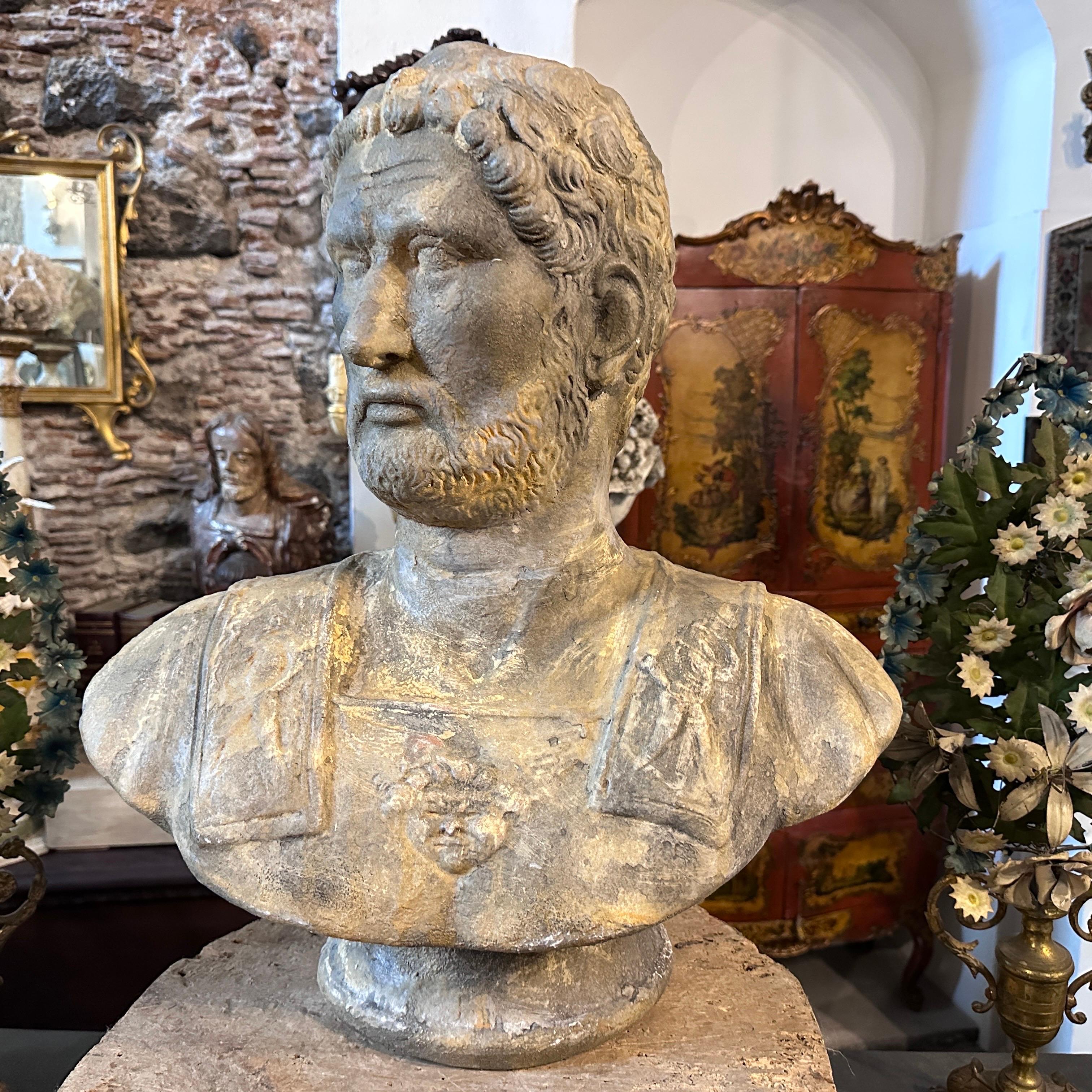 Neoclassical Revival A Neoclassical Terracotta Sicilian Bust of the Roman Emperor Adriano