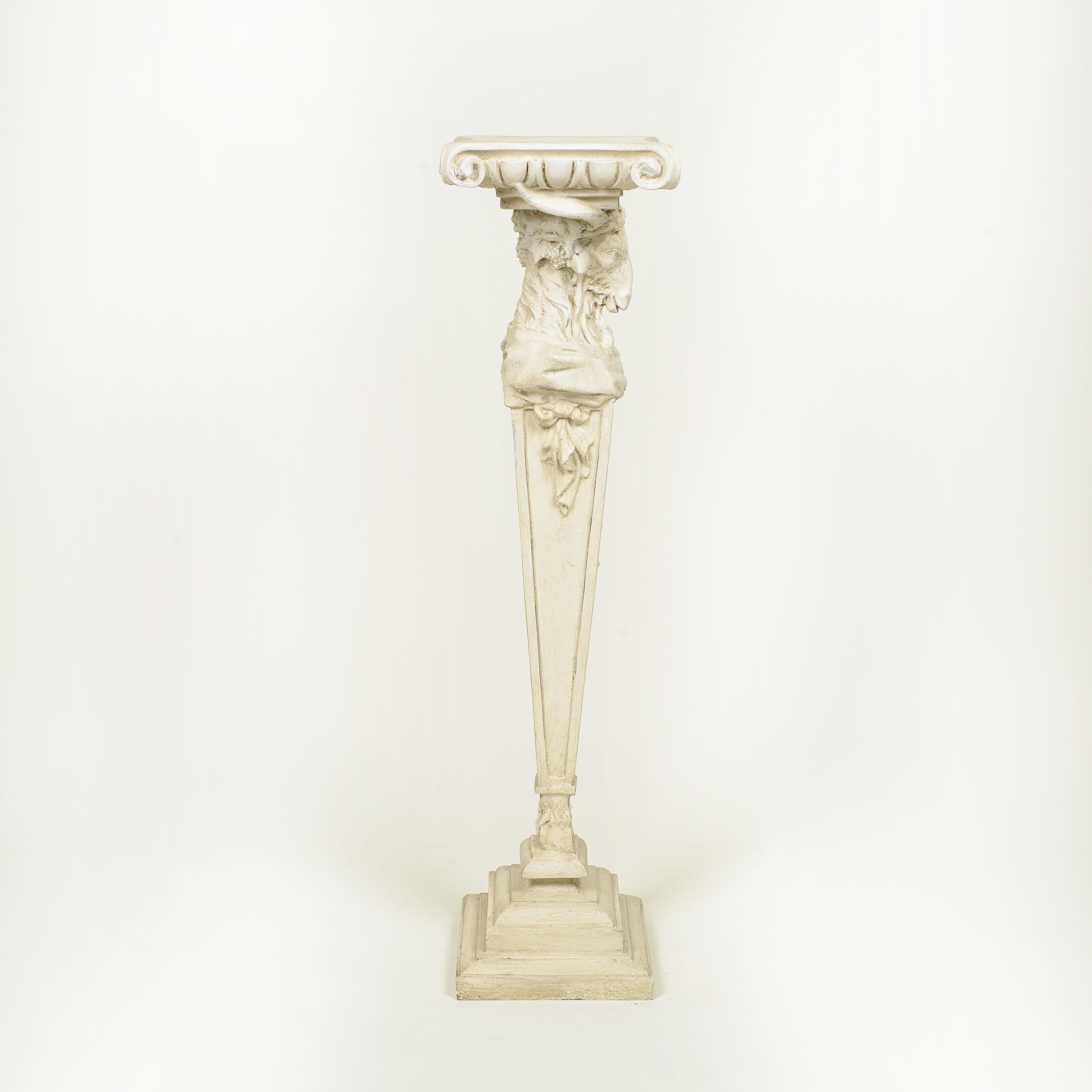 A Neoclassical White-Painted Carved Pedestal In Excellent Condition For Sale In New York, NY