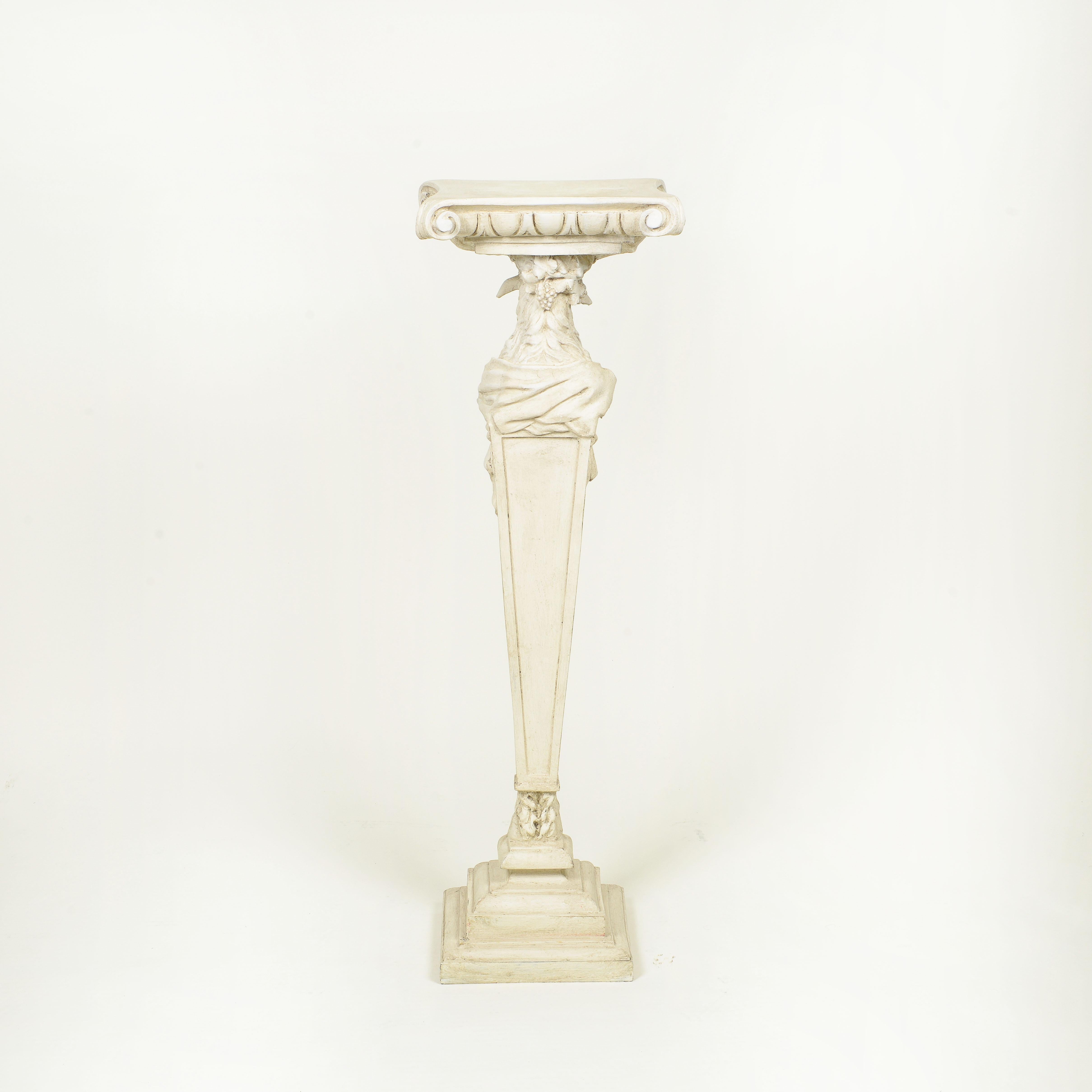 20th Century A Neoclassical White-Painted Carved Pedestal