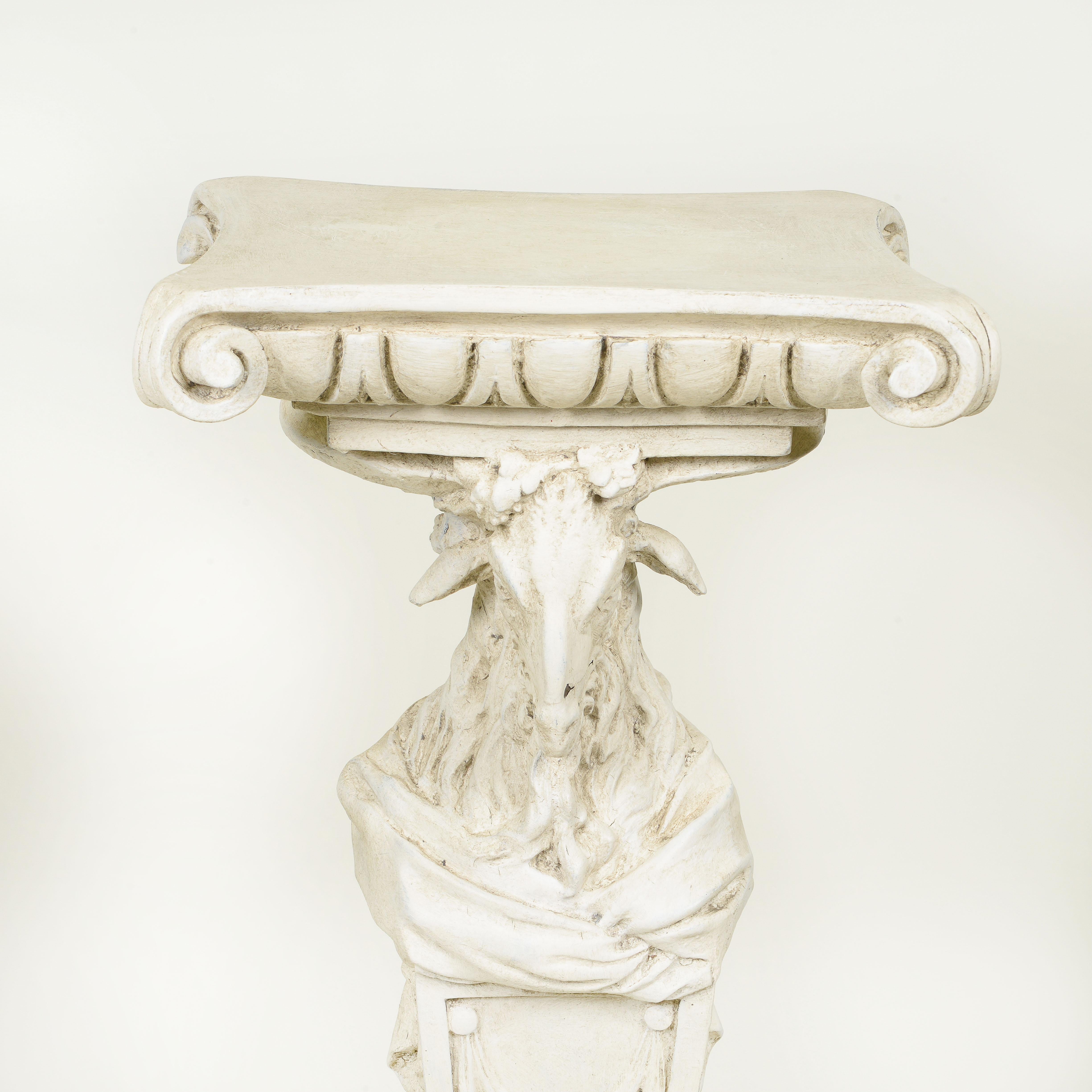 Wood A Neoclassical White-Painted Carved Pedestal