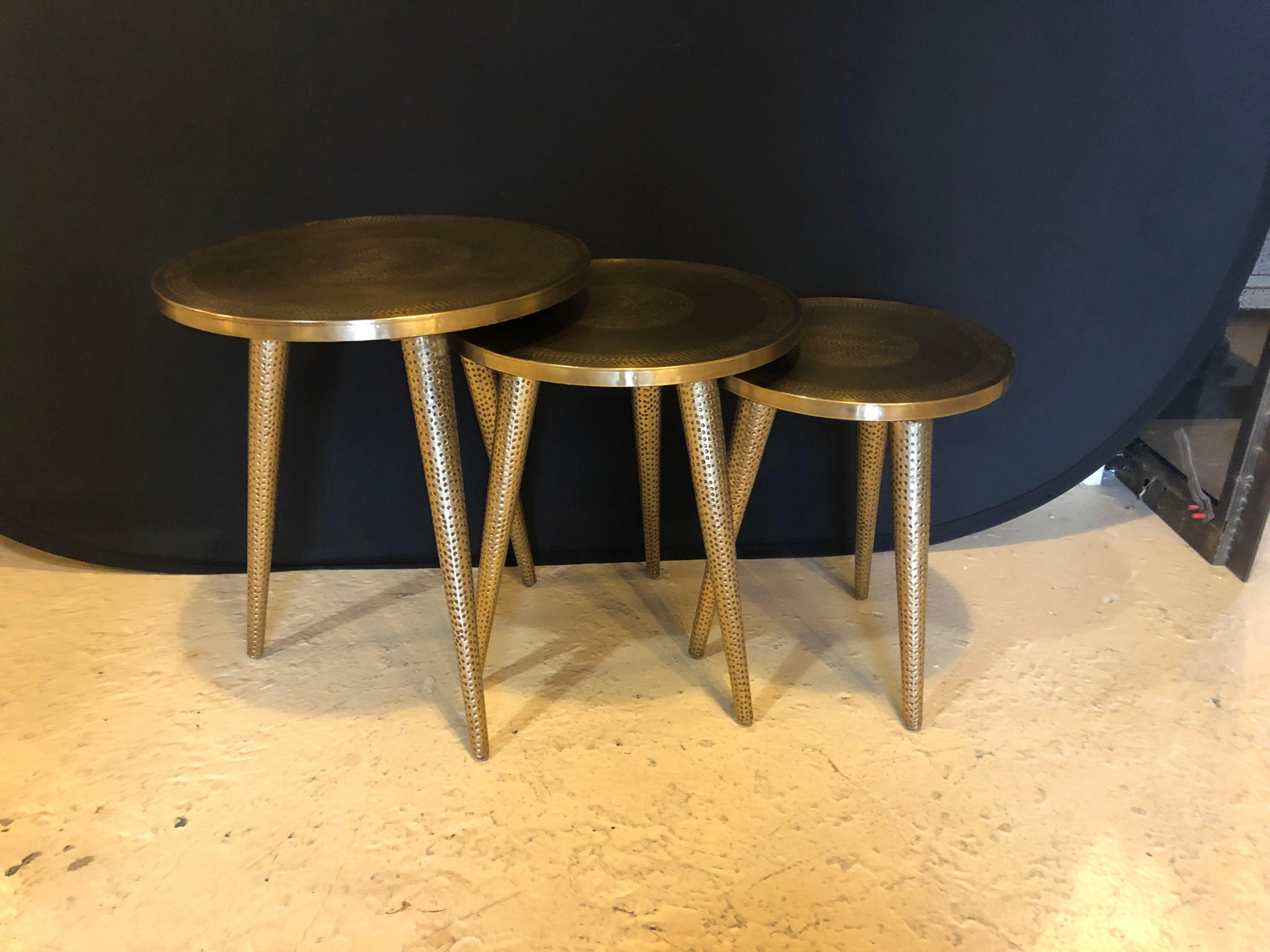 Late 20th Century Mid-Century Modern Style Brass Nest of Tables or End Tables, Nest of Three For Sale