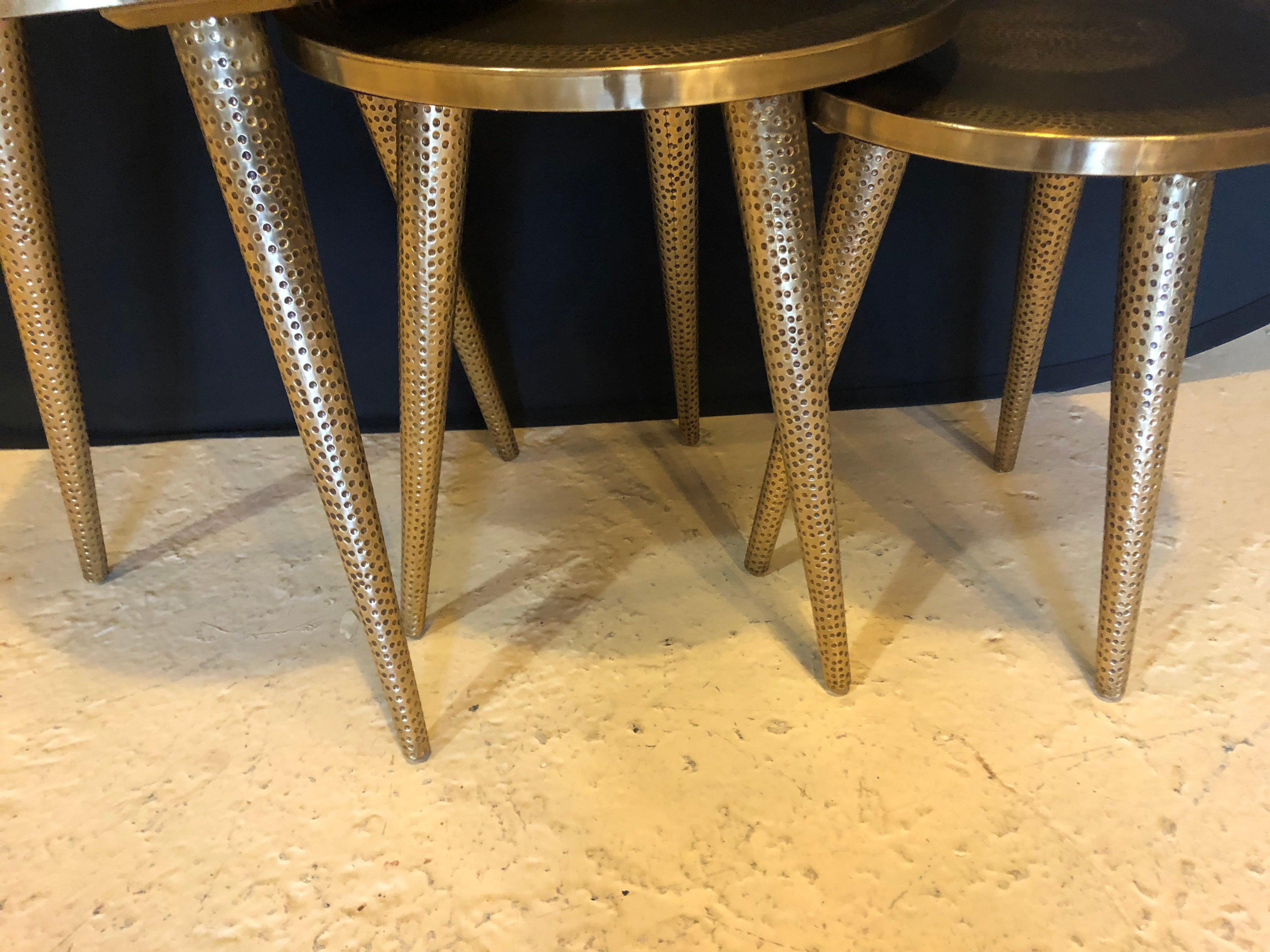 Mid-Century Modern Style Brass Nest of Tables or End Tables, Nest of Three For Sale 1