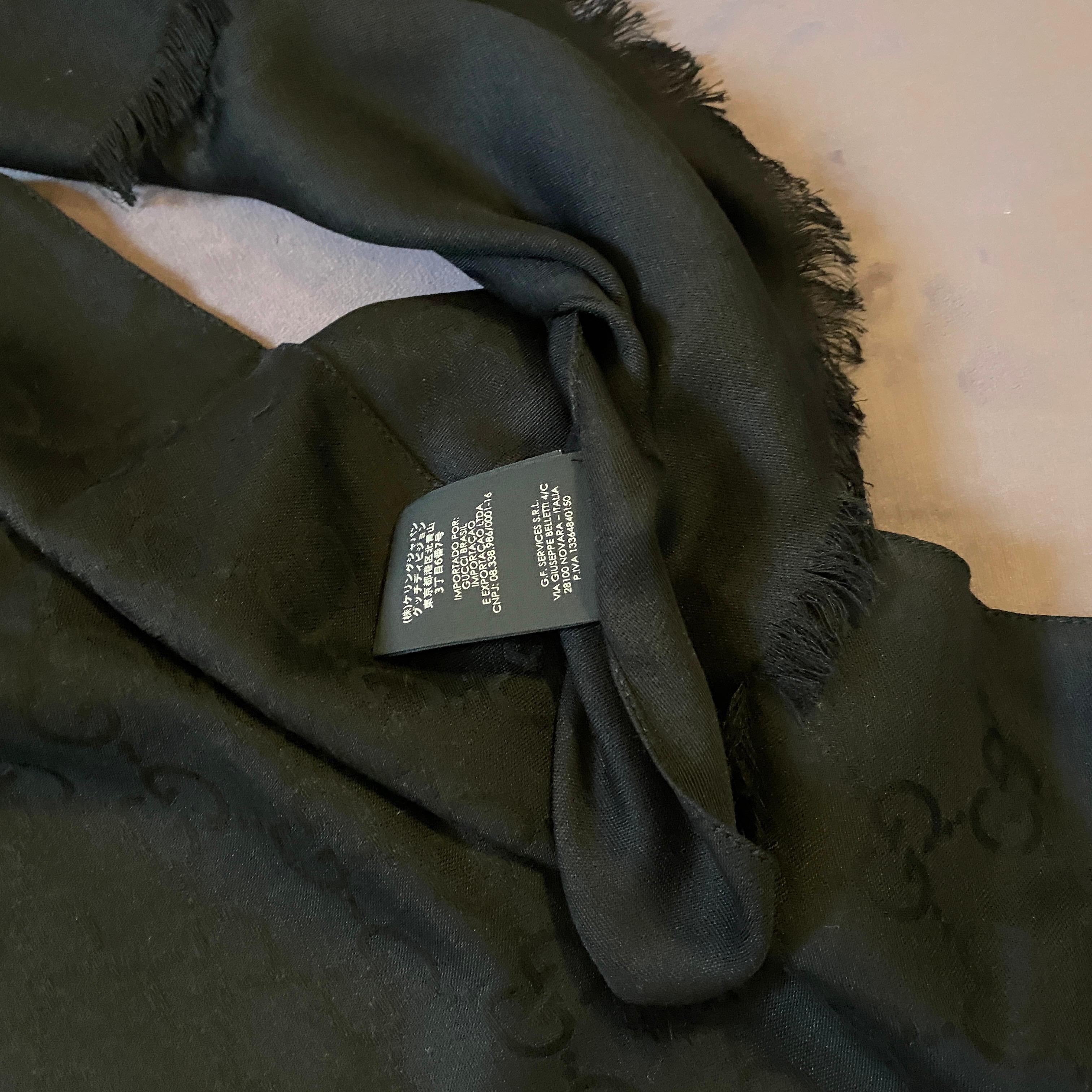 A Never Used Black Wool Scarf by Gucci with Continuous Logo For Sale 2