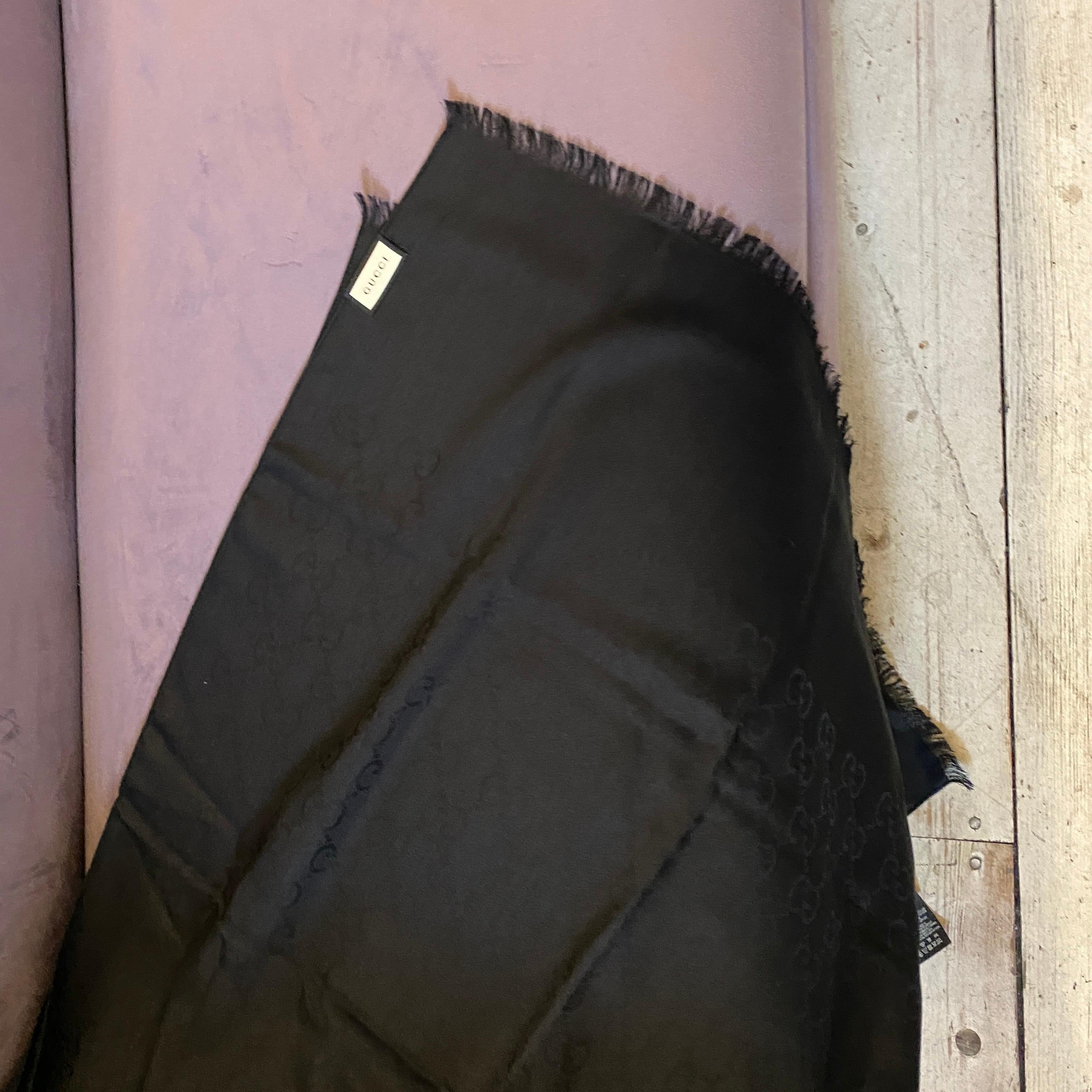 A Never Used Black Wool Scarf by Gucci with Continuous Logo For Sale 8