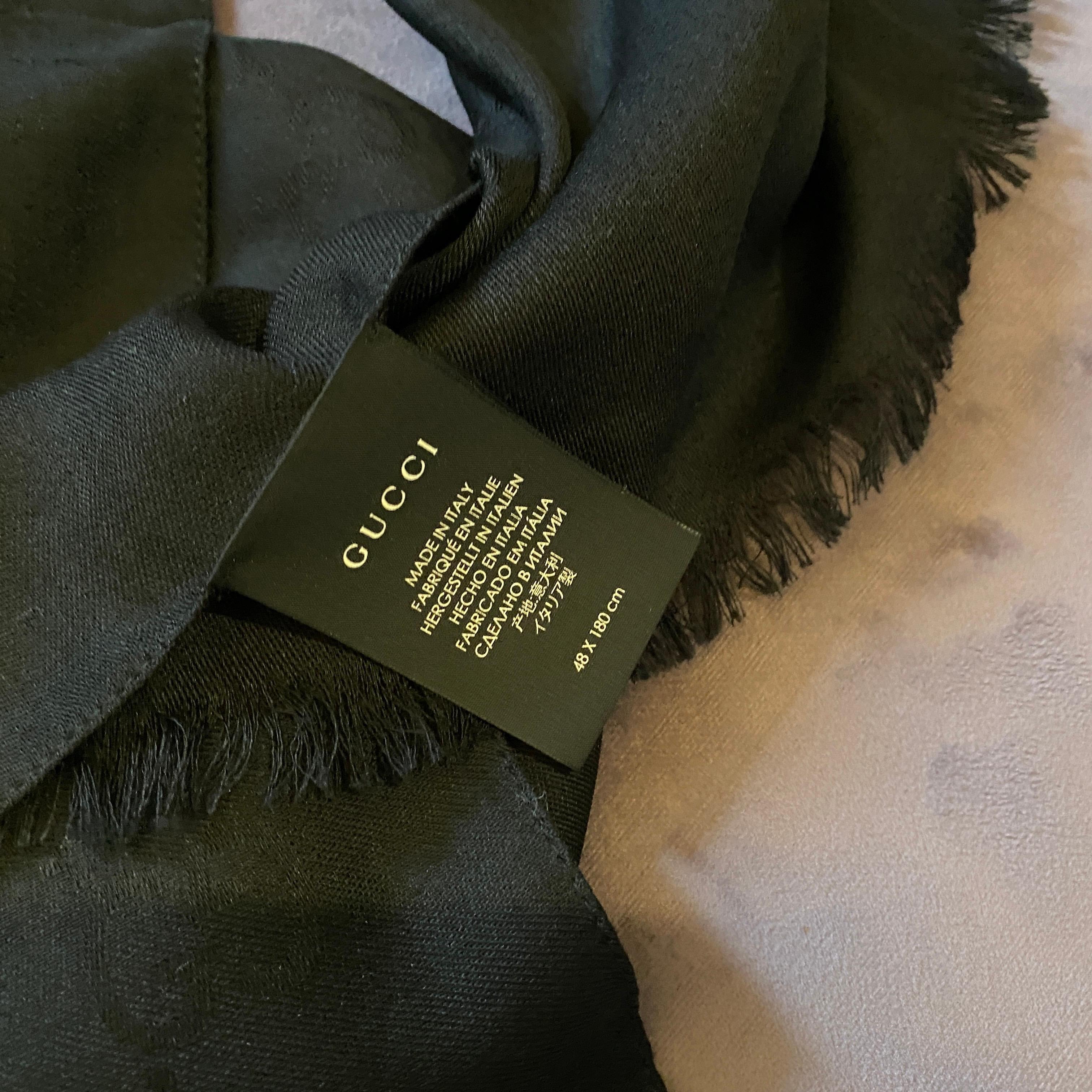 Women's or Men's A Never Used Black Wool Scarf by Gucci with Continuous Logo For Sale