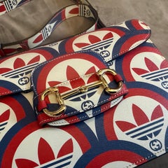 A New 21st Century Printed Leather Gucci for Adidas Horsebit 1955 Shoulder Bag