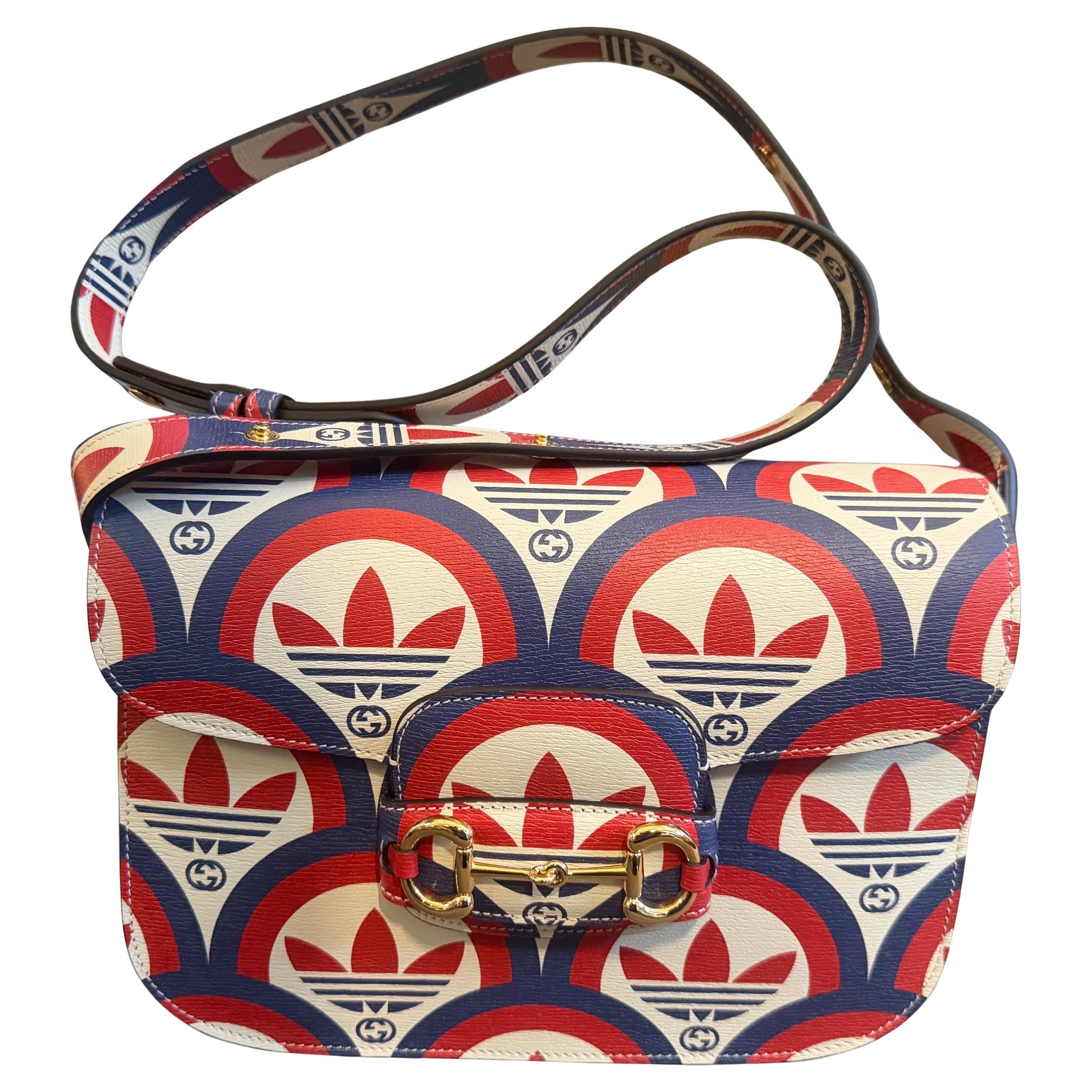 A New 21st Century Printed Leather Gucci for Adidas Horsebit 1955 Shoulder Bag For Sale