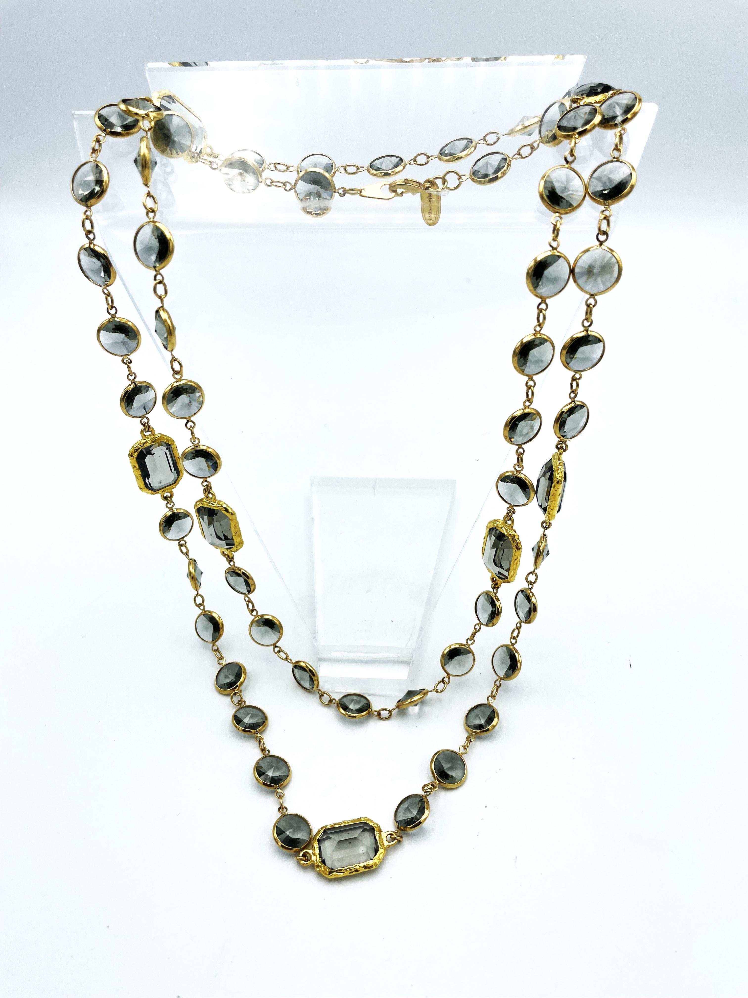 Modern A new Chicklet necklace like the Chanel, Swarovski gray crystals, gold plated 