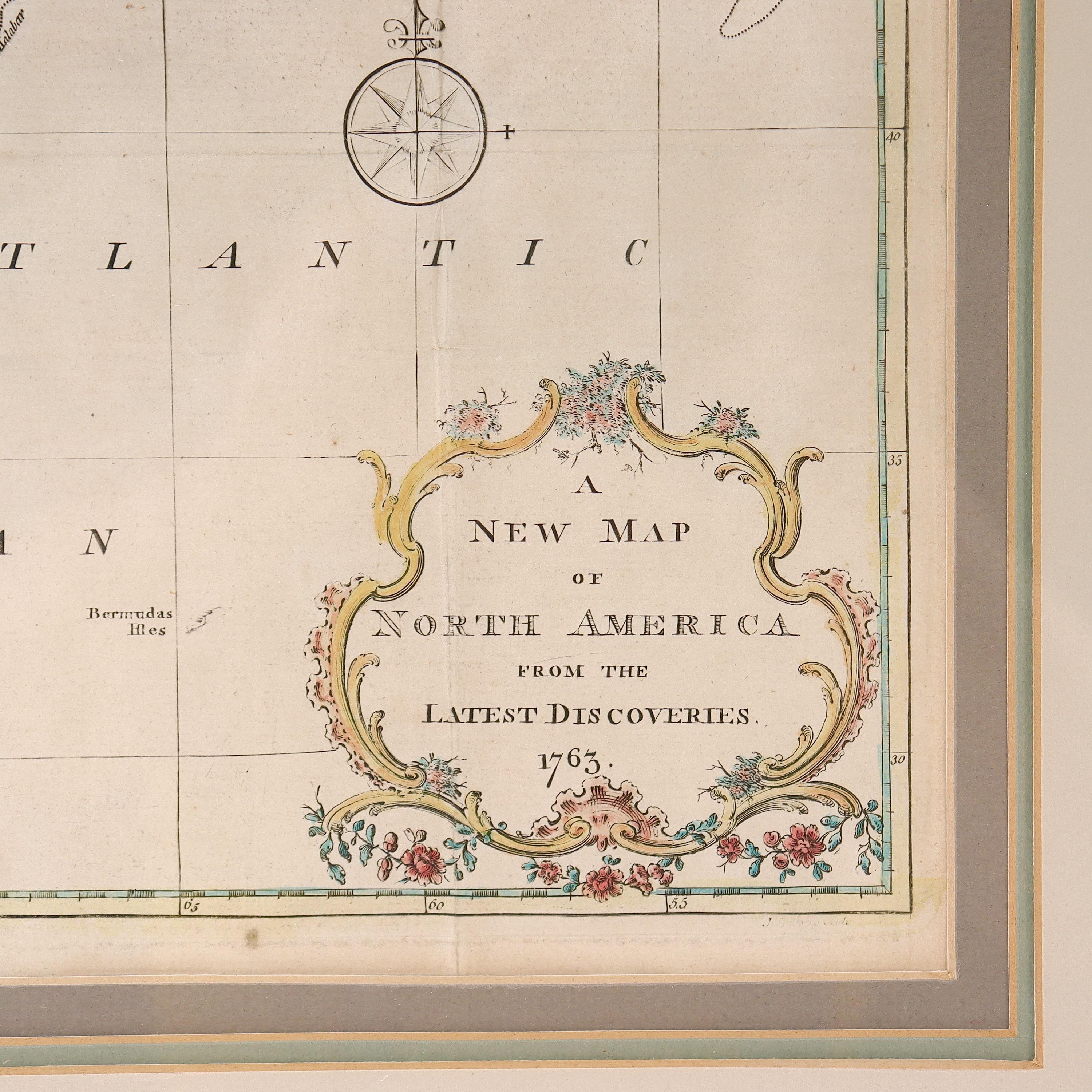 Nouvelle carte d'Amérique du Nord issue des dernières découvertes, 1763 Bon état - En vente à Philadelphia, PA