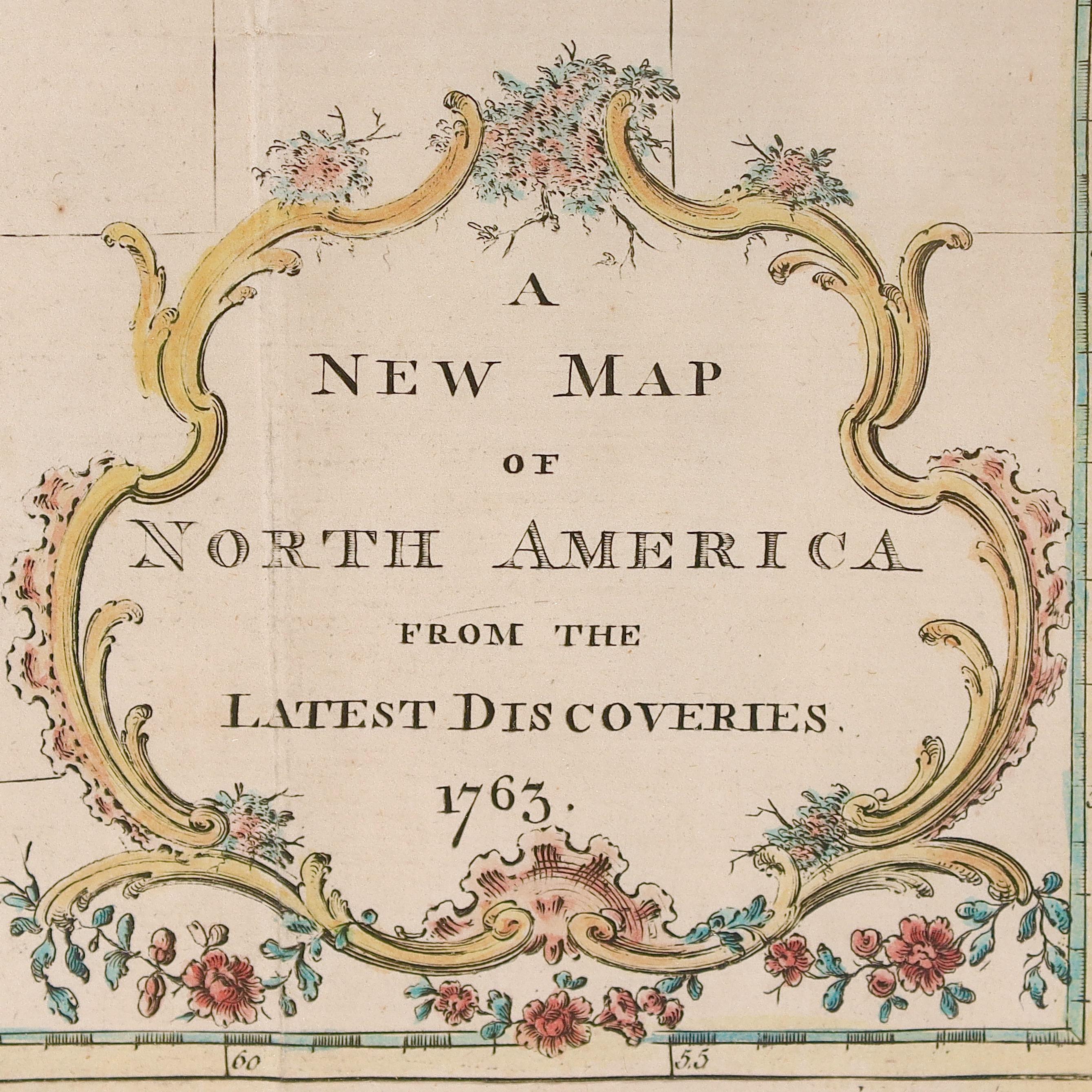 XVIIIe siècle Nouvelle carte d'Amérique du Nord issue des dernières découvertes, 1763 en vente