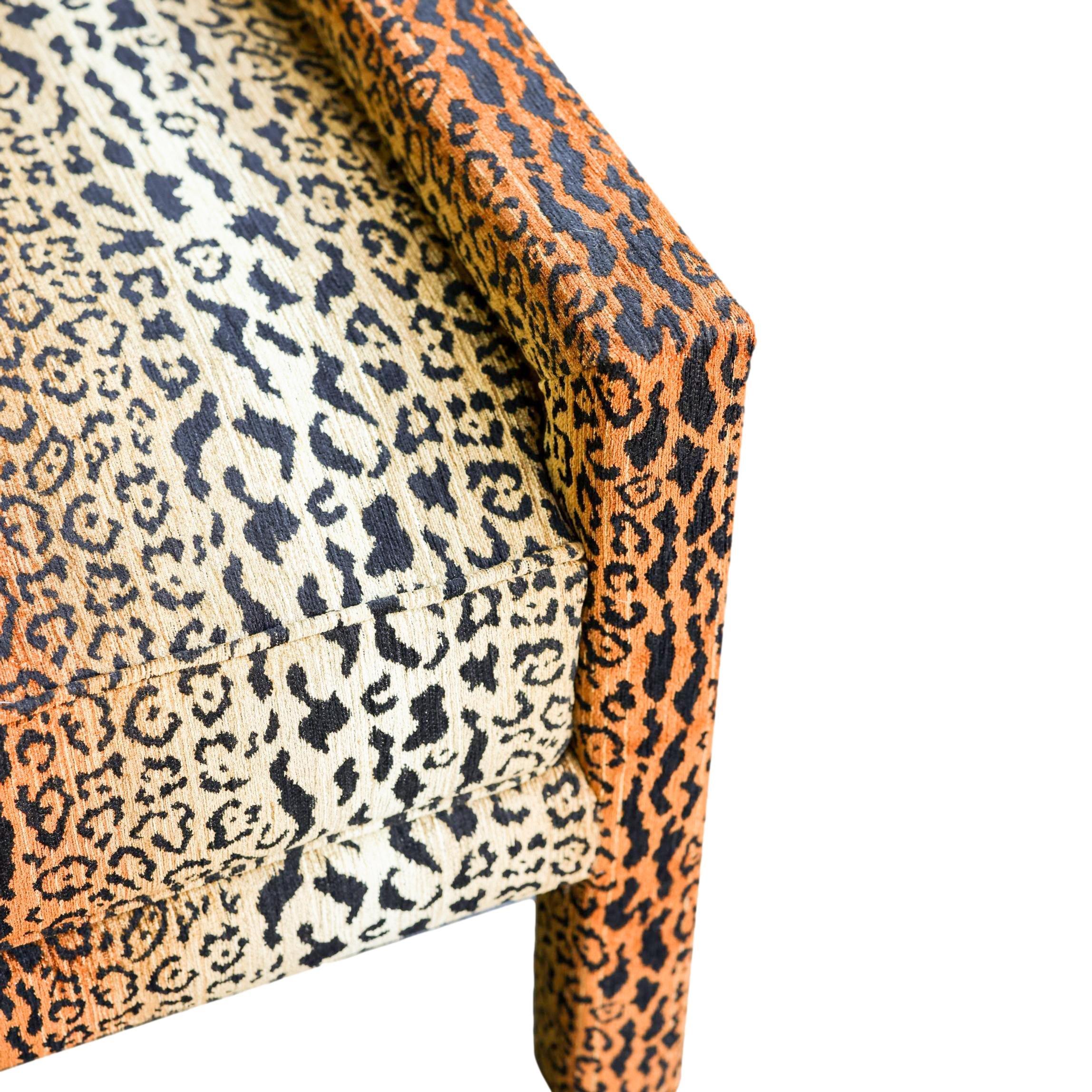 Mid-Century Modern A New Milo Baughman-Style Parsons Chair in Designer Cheetah Velvet For Sale