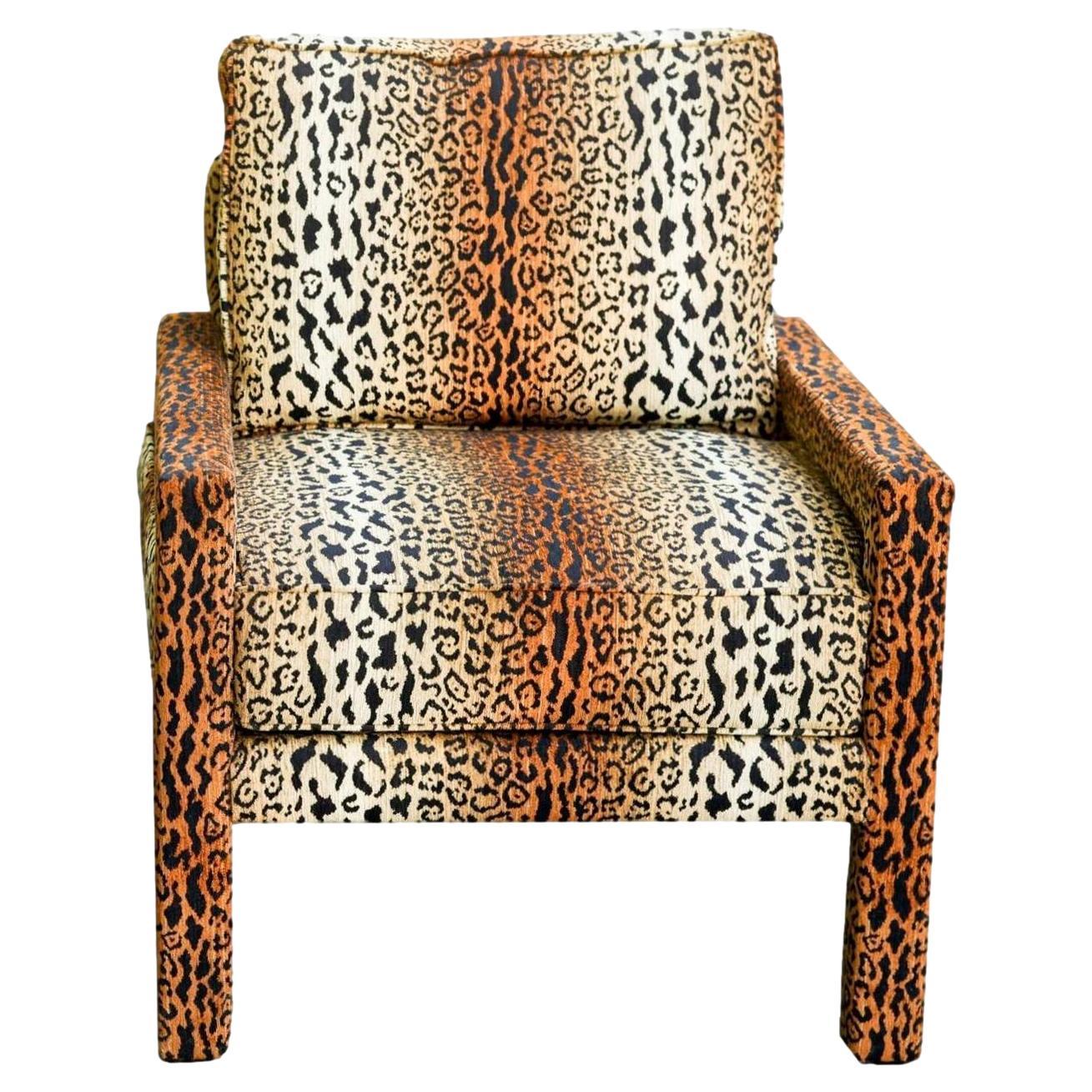A New Milo Baughman-Style Parsons Chair in Designer Cheetah Velvet For Sale