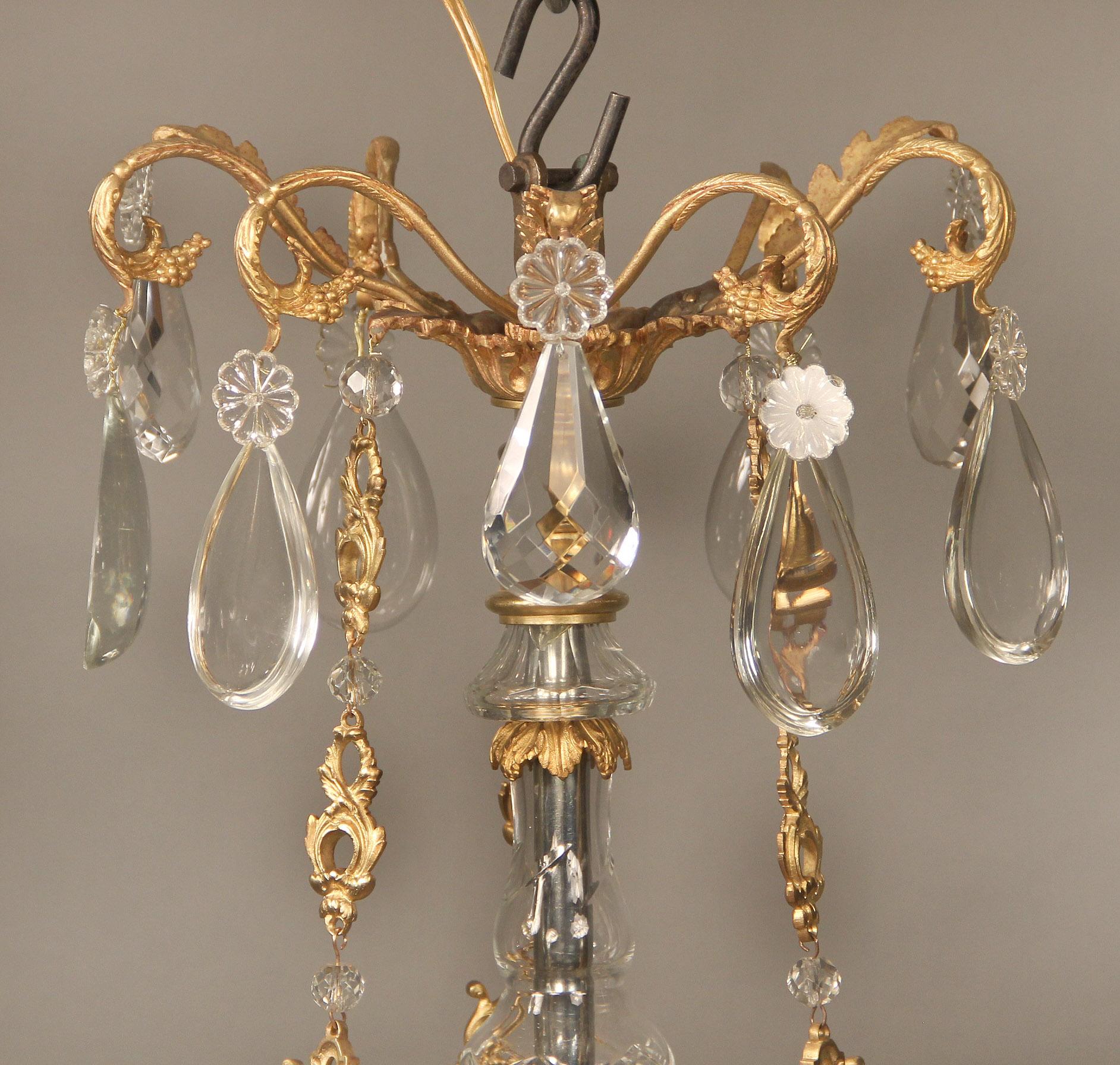 Nice Late 19th Century Gilt Bronze and Crystal Nine Light Chandelier In Good Condition For Sale In New York, NY