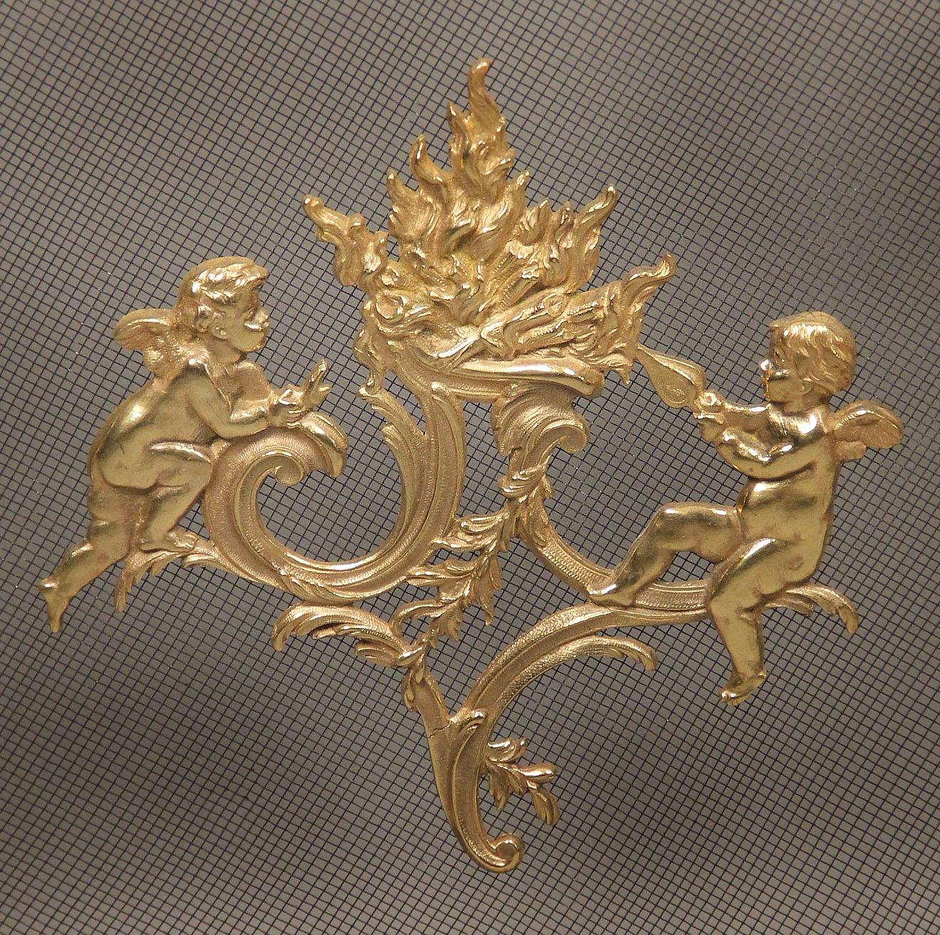 French Nice Late 19th Century Gilt Bronze Firescreen For Sale