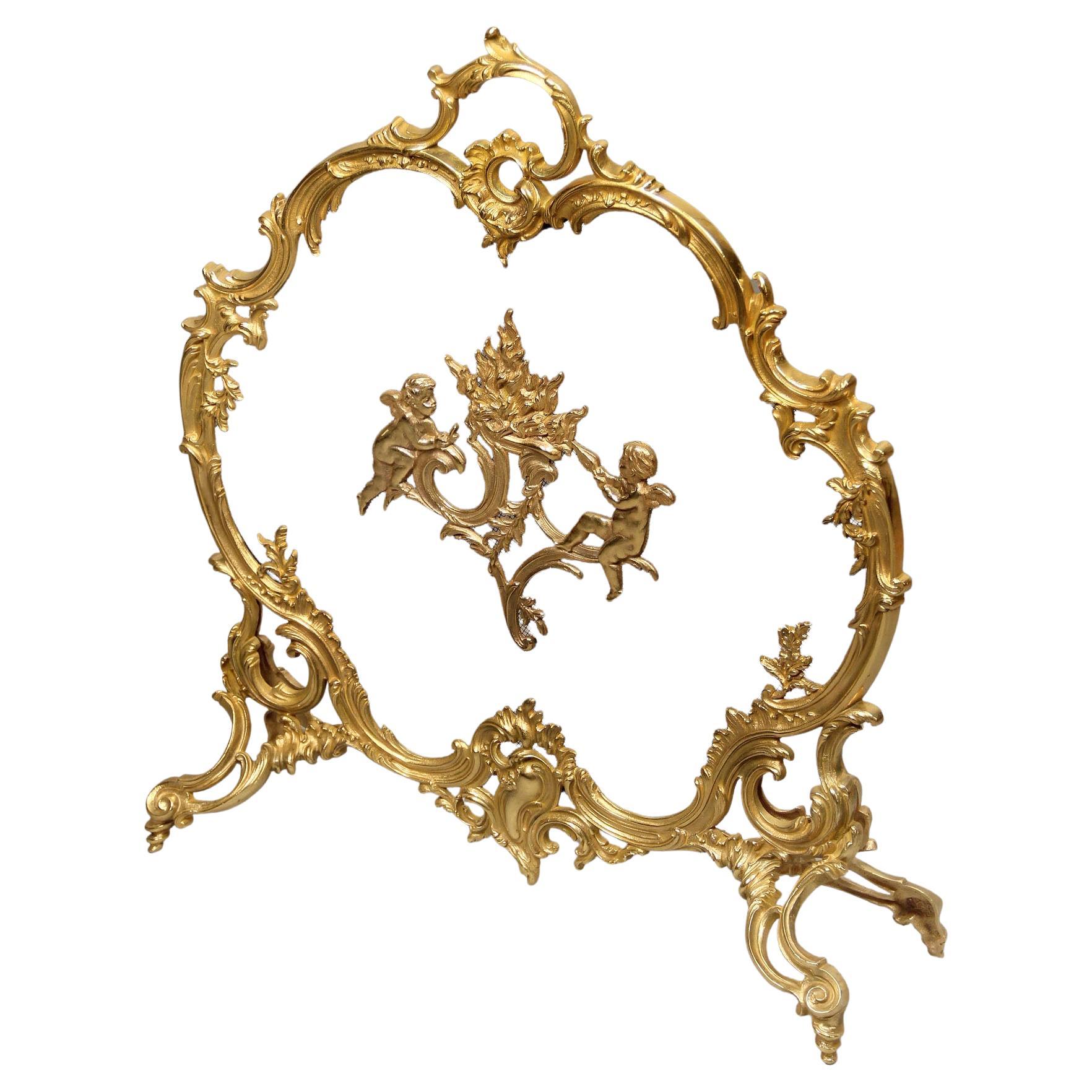 Schöner vergoldeter Bronze-Kaminschirm aus dem späten 19.