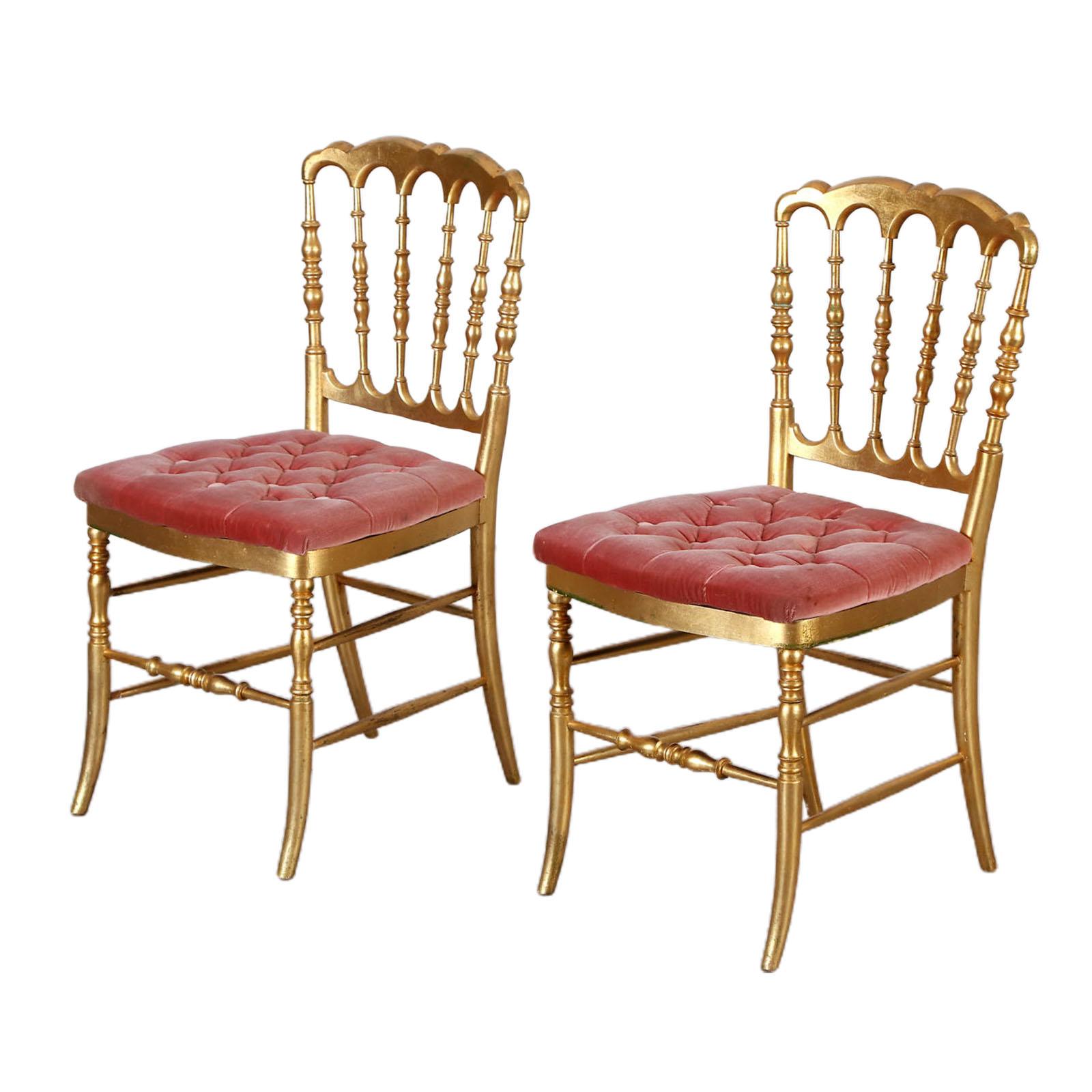 Nice Pair of 19th Century Gilt Wood Chiavari Chairs For Sale
