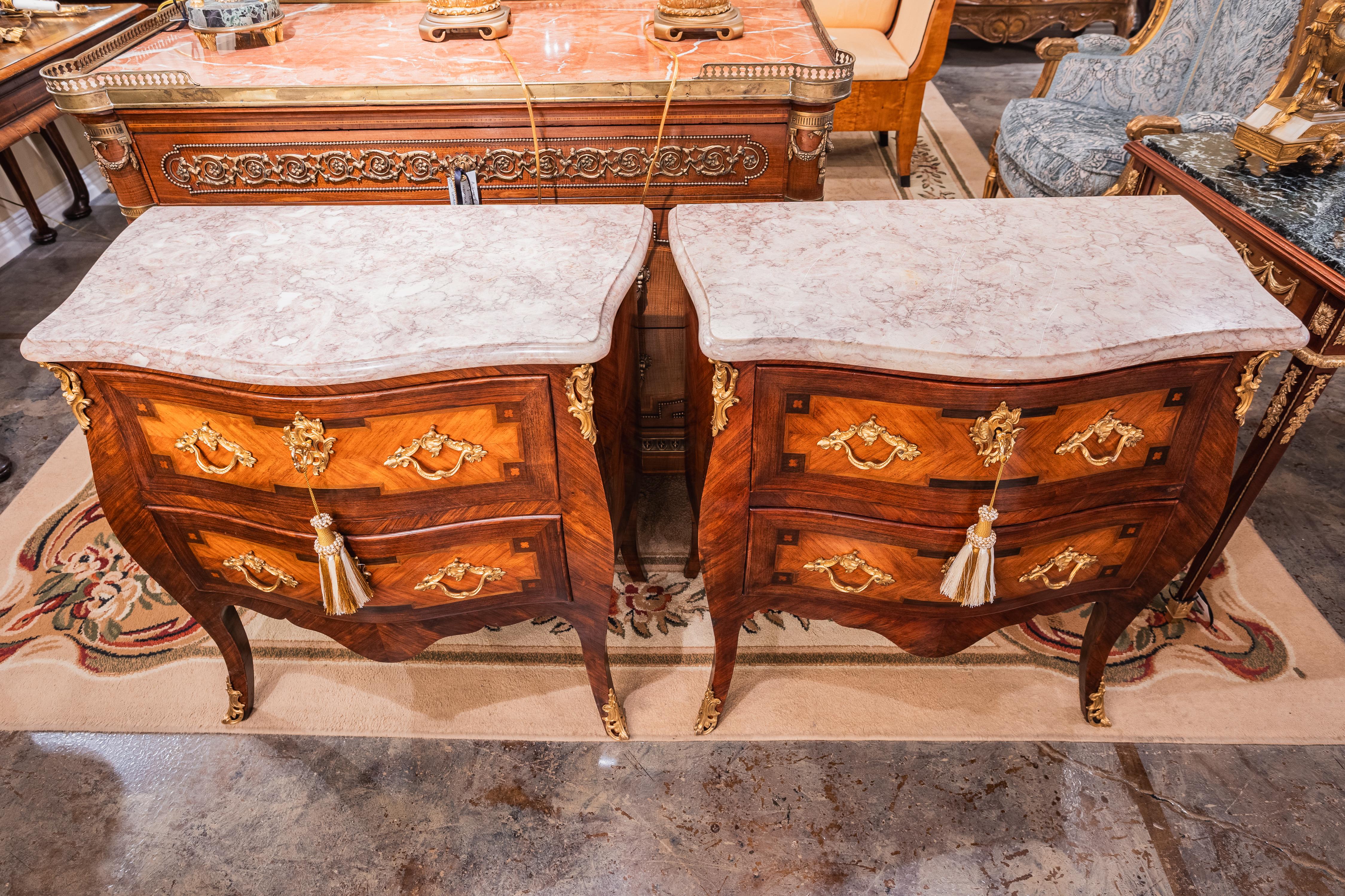 Gilt A nice pair of late 19th c French nightstand commodes with gilt bronze mounts For Sale