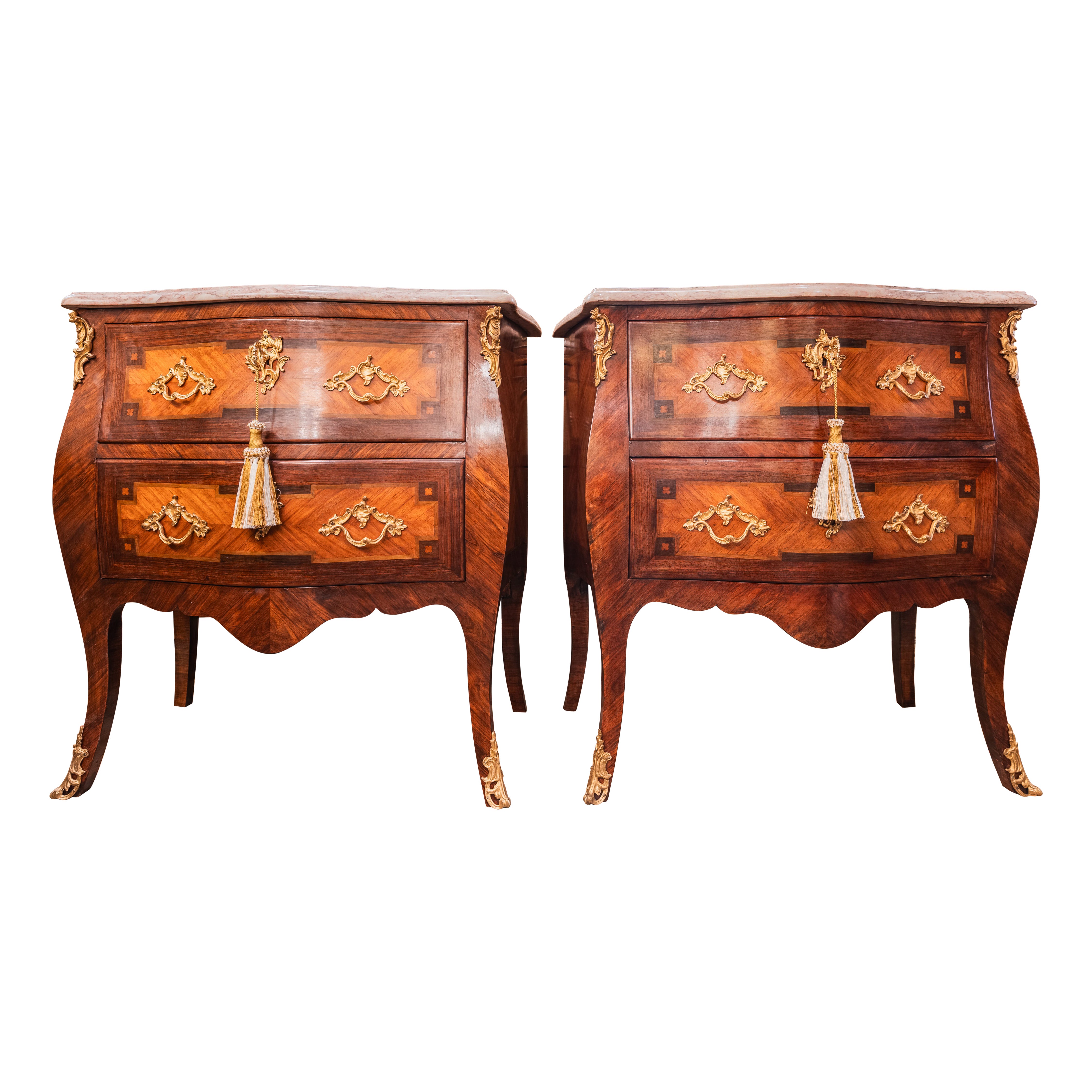 A nice pair of late 19th c French nightstand commodes with gilt bronze mounts For Sale