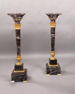 A Nice Pair of Late 19th Century Gilt Bronze Mounted Marble Pedestals