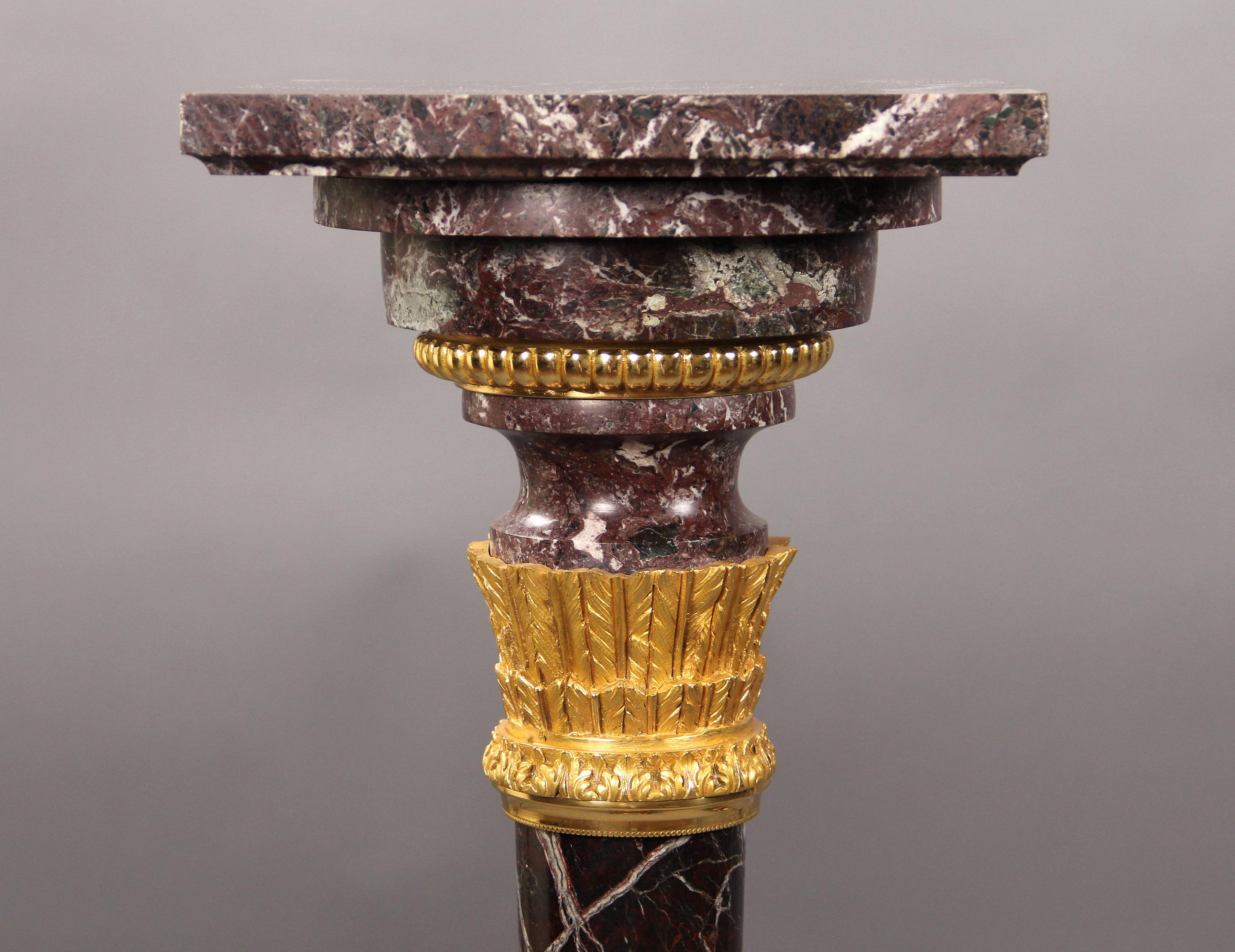 Belle Époque A Nice Pair of Late 19th Century Gilt Bronze Mounted Marble Pedestals For Sale