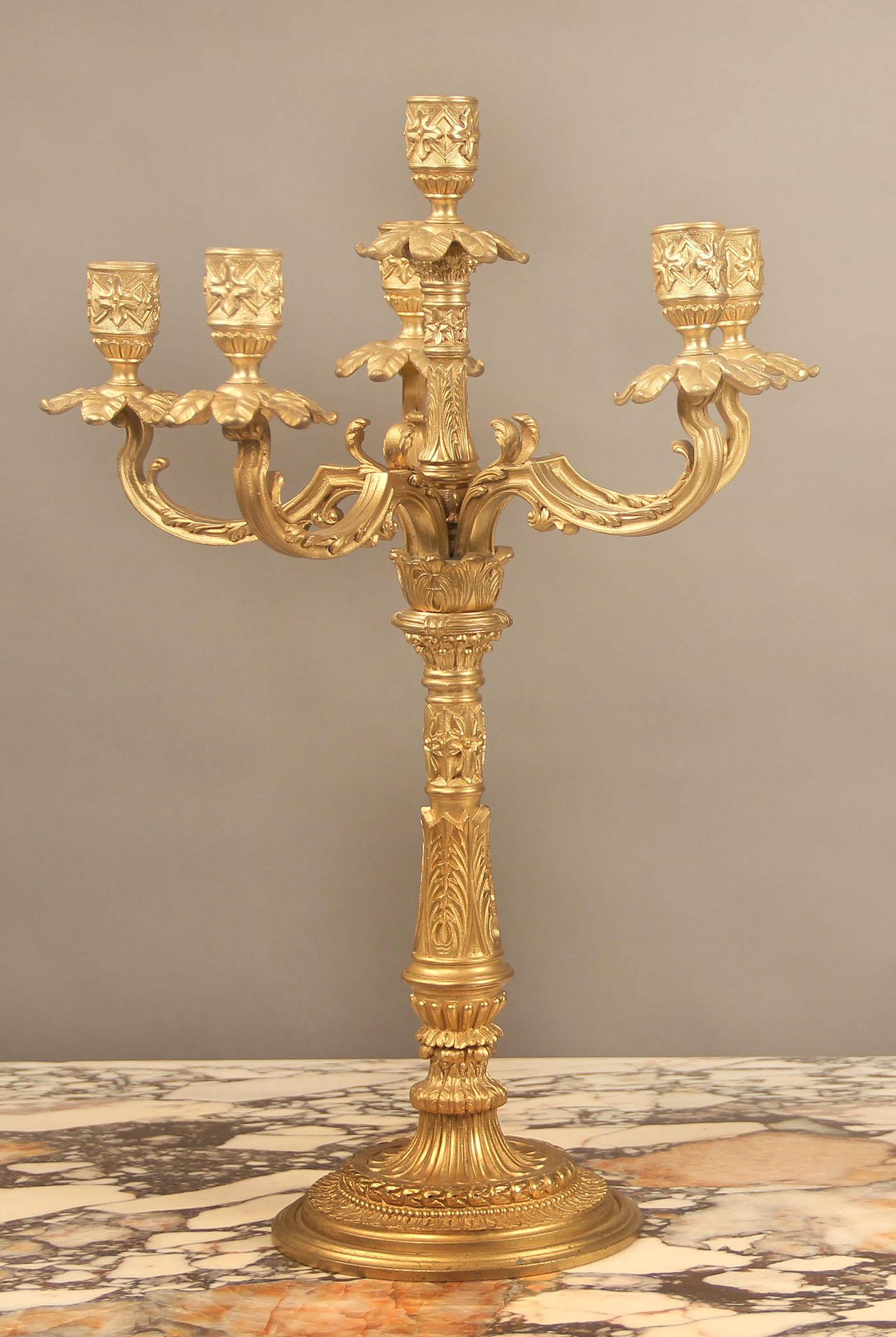 Belle Époque Nice Pair of Late 19th Century Gilt Bronze Six-Light Candelabra For Sale