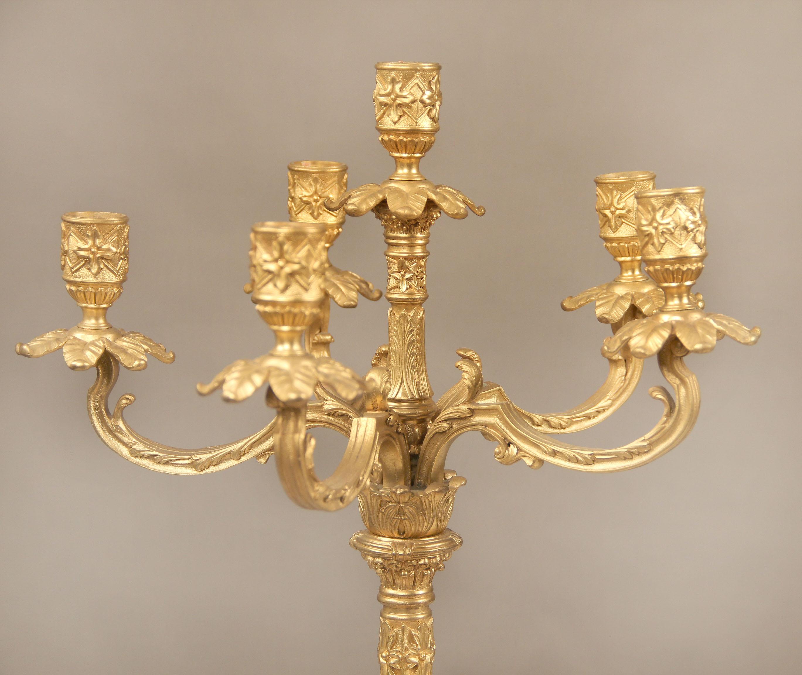 French Nice Pair of Late 19th Century Gilt Bronze Six-Light Candelabra For Sale